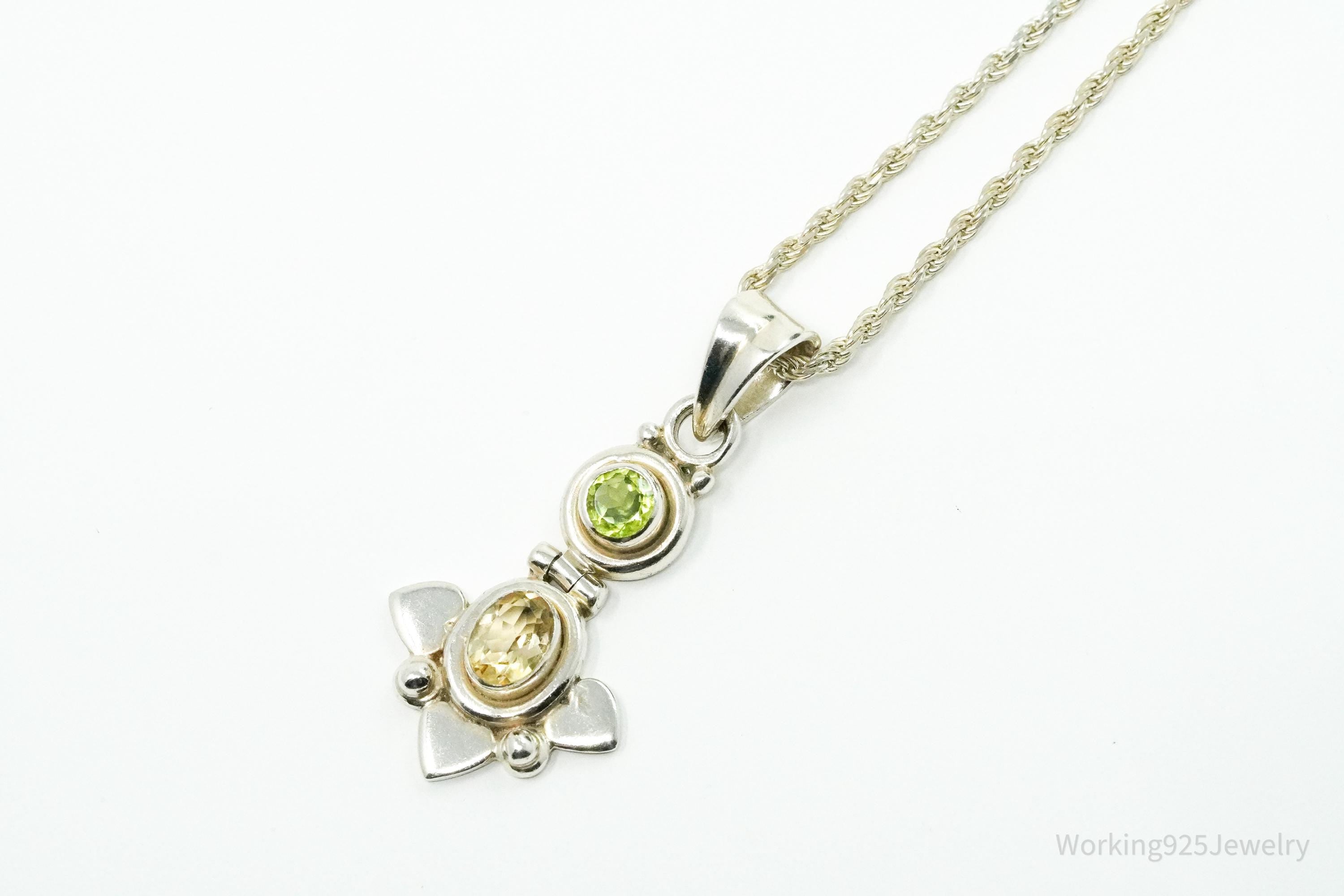 Vintage Citrine & Peridot Sterling Silver Necklace 24"