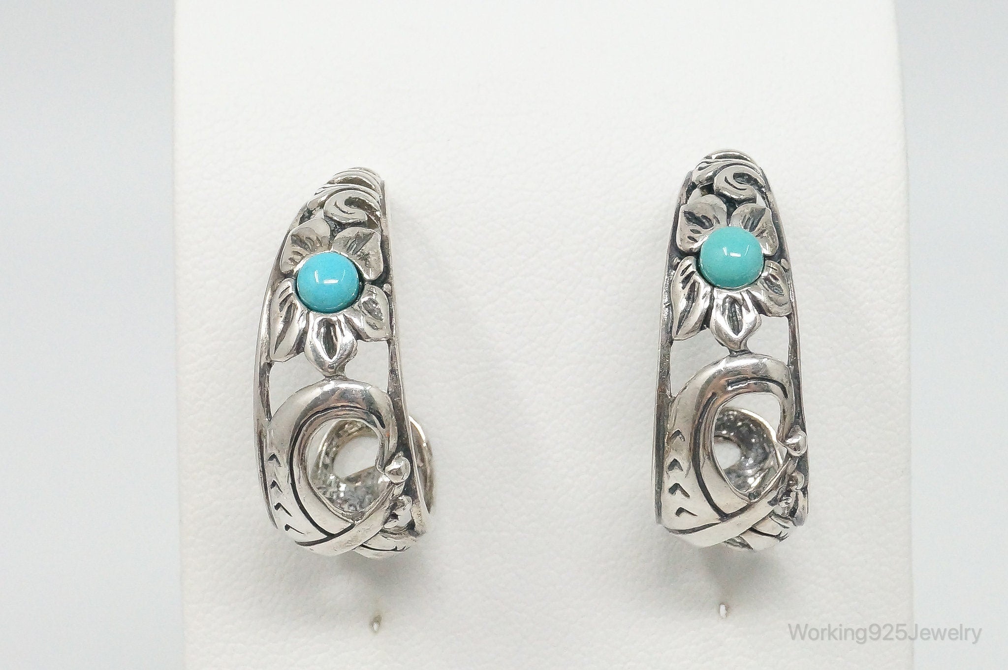 Western Designer Carolyn Pollack Relios Turquoise Sterling Silver Hoop Earrings