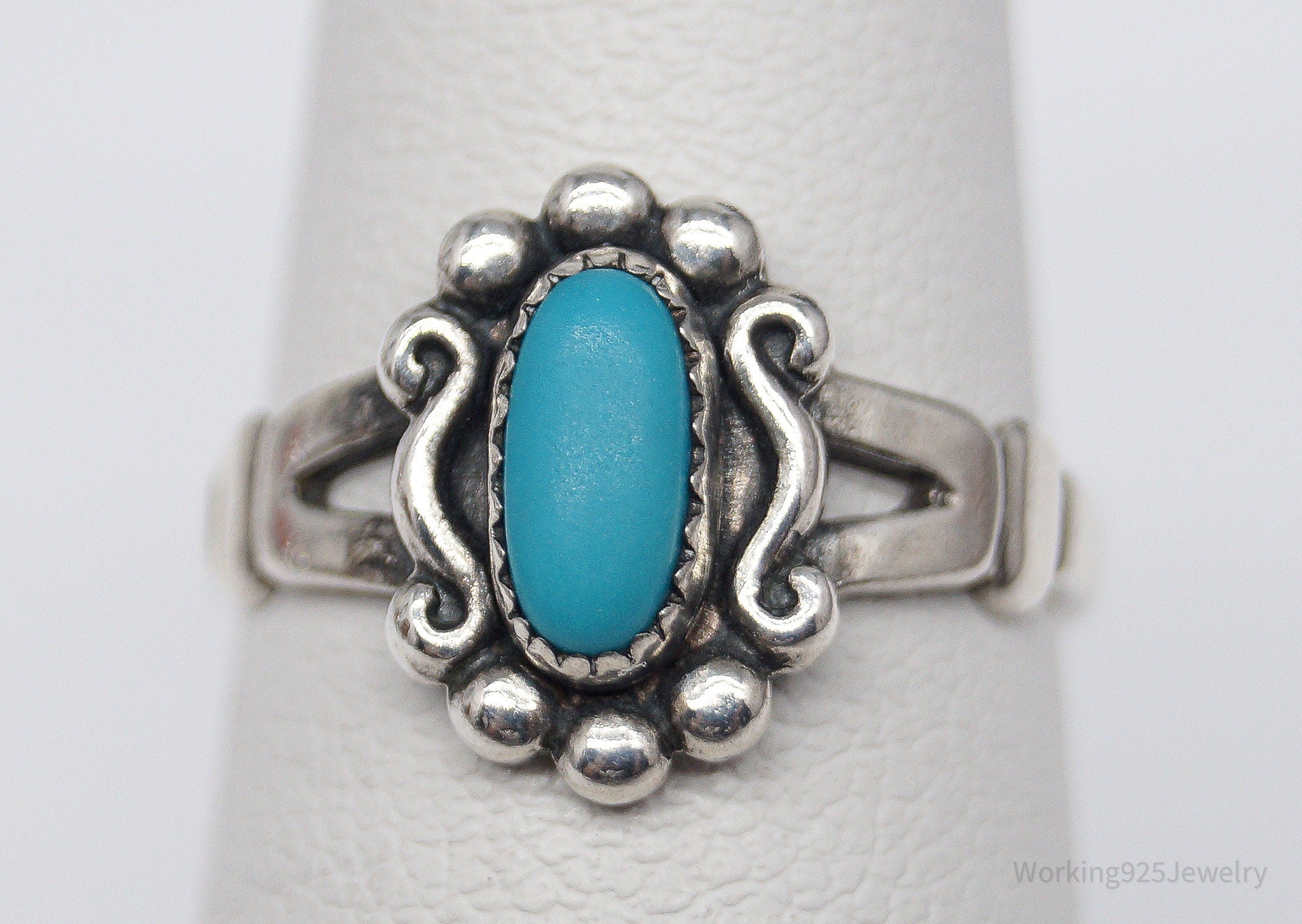 Vintage Native Bell Trading Post Turquoise Sterling Silver Ring - Size 5
