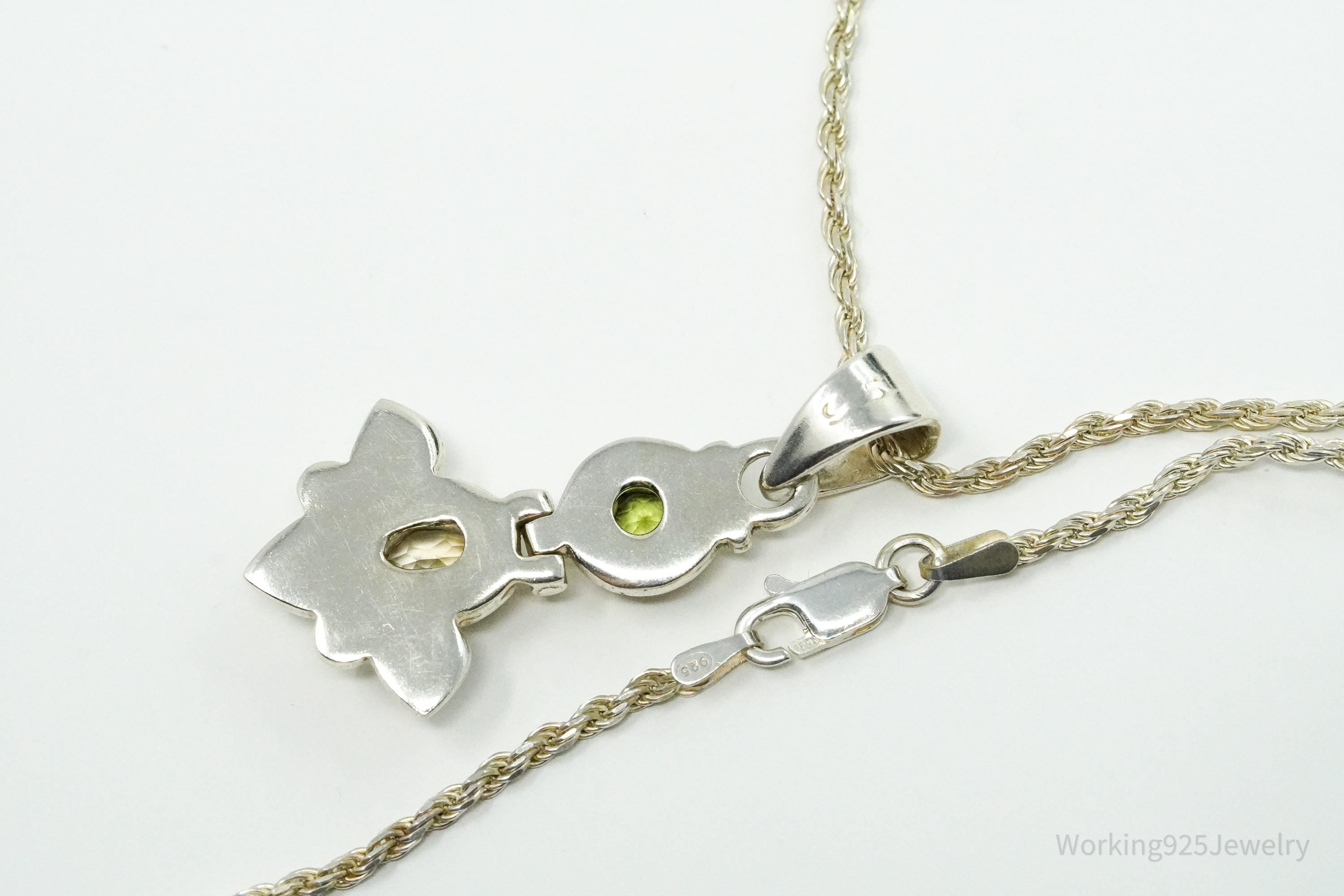 Vintage Citrine & Peridot Sterling Silver Necklace 24"