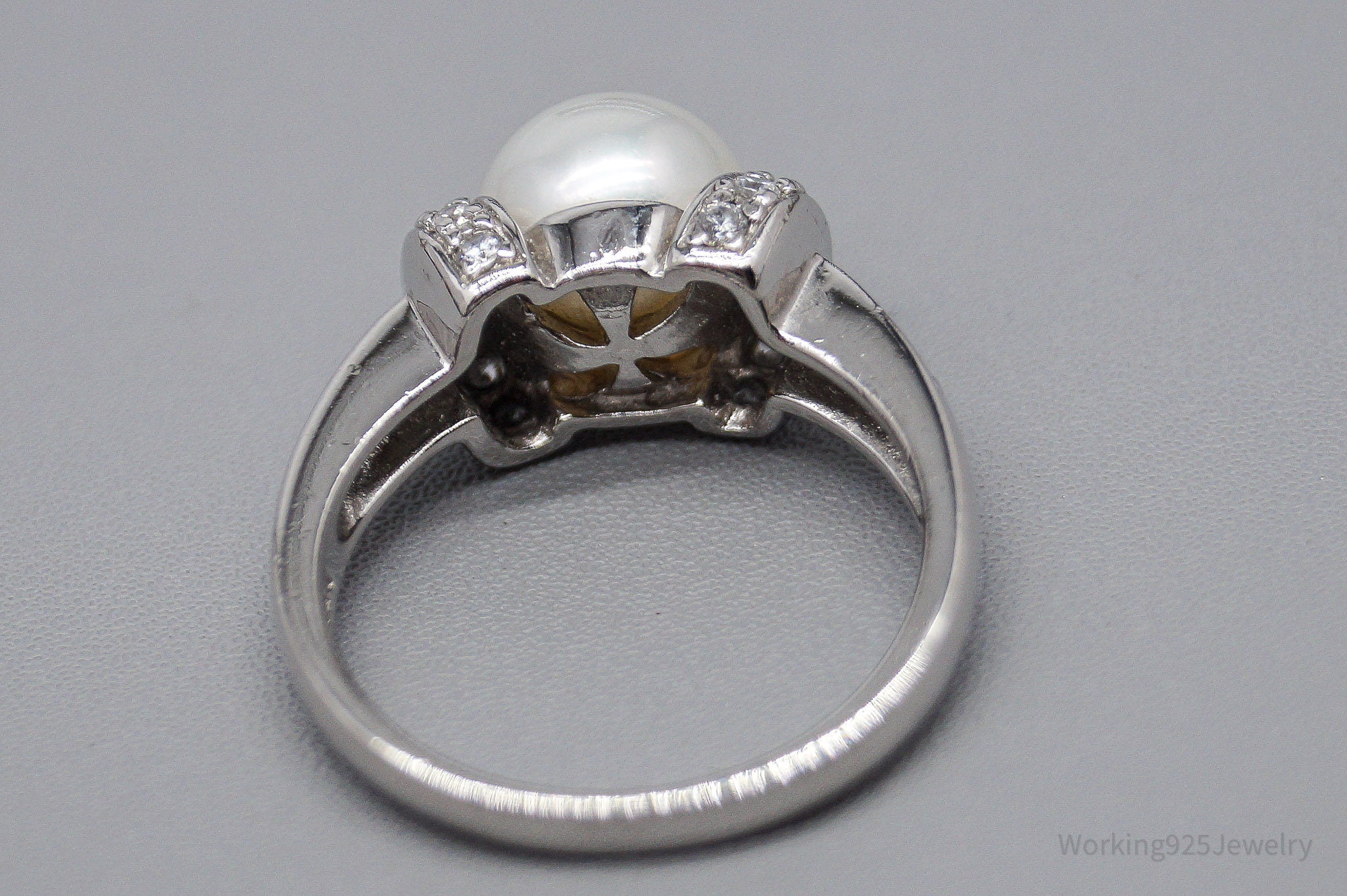 Vintage Ross Simons Pearl & Cubic Zirconia Sterling Silver Ring - Size 7