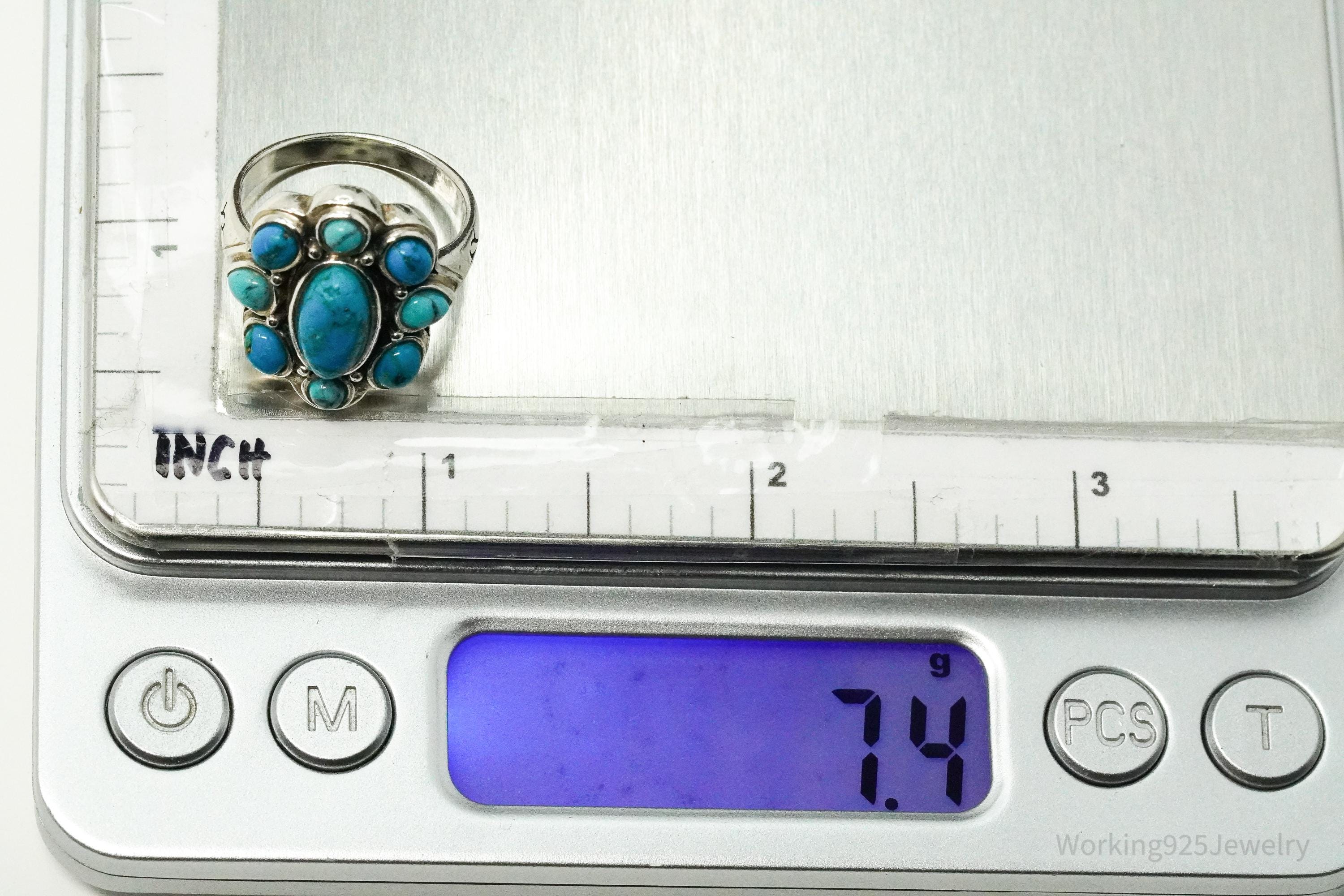 Vintage BGE Turquoise Inlay Flower Sterling Silver Ring - Size 7