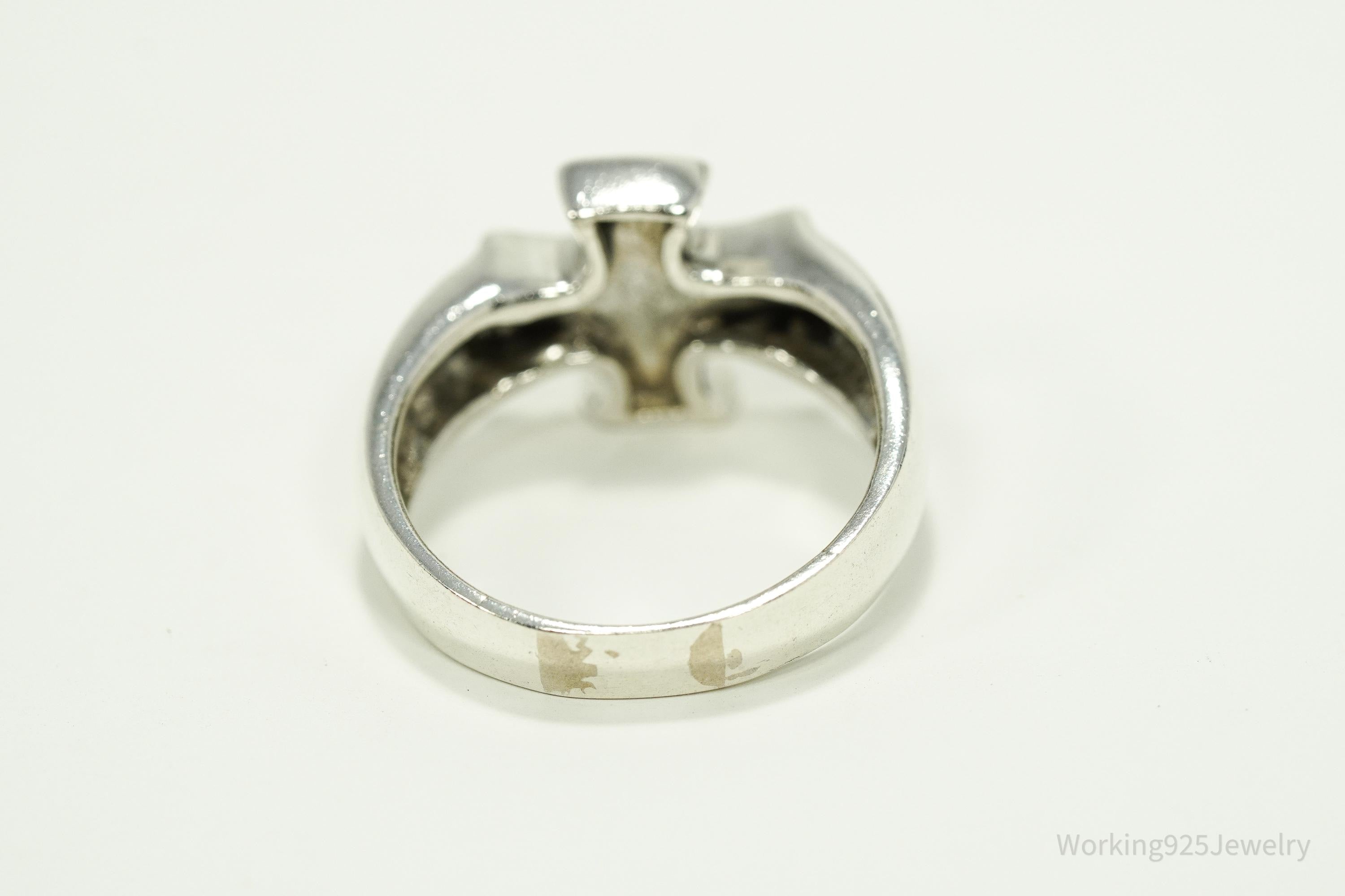 Vintage Black Inlay Iron Cross Sterling Silver Band Ring - Size 11.75