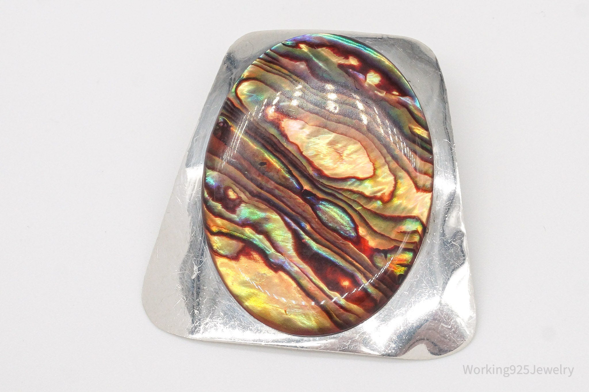 Vintage Vibrant Paua Shell Sterling Silver Brooch Pin Pendant