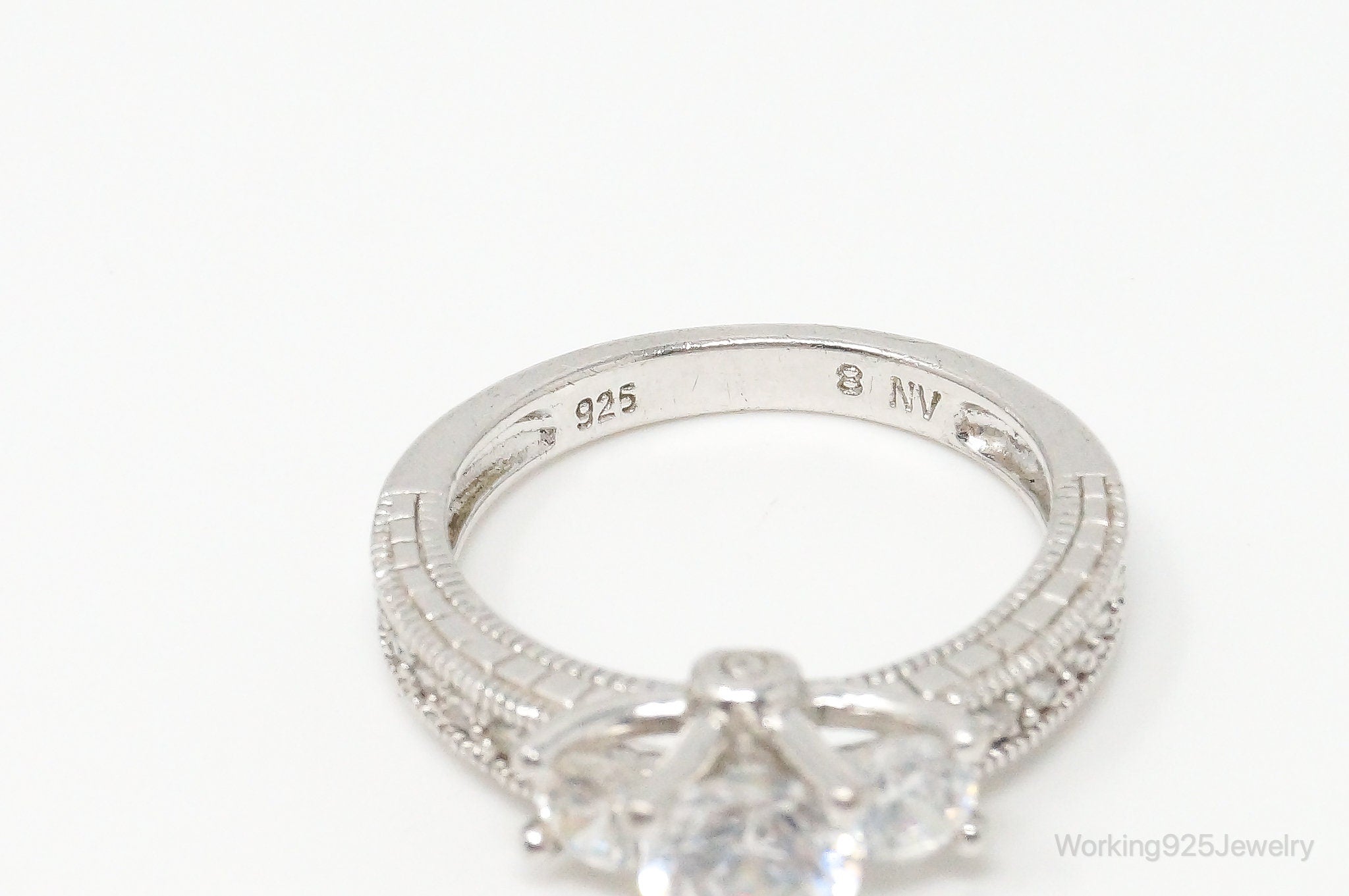 Vintage Cubic Zirconia Sterling Silver Ring - Size 8