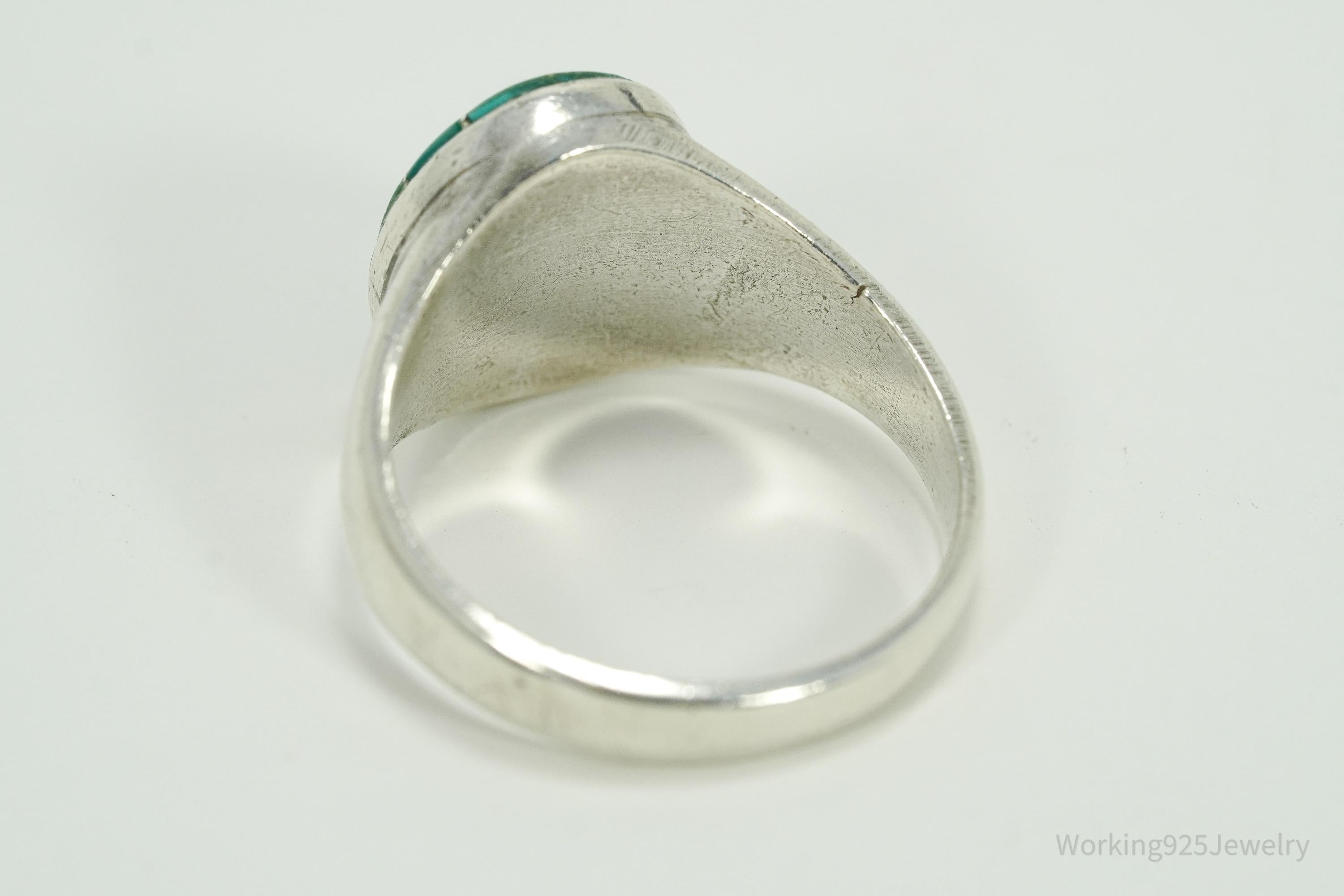 Vintage Handmade Native American Turquoise Inlay Silver Ring - Size 11.25