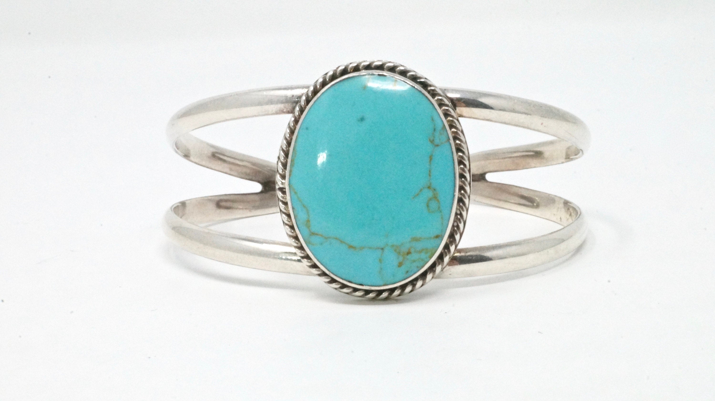 Vintage Mexico ATI Turquoise Southwest Style Sterling Silver Cuff Bracelet