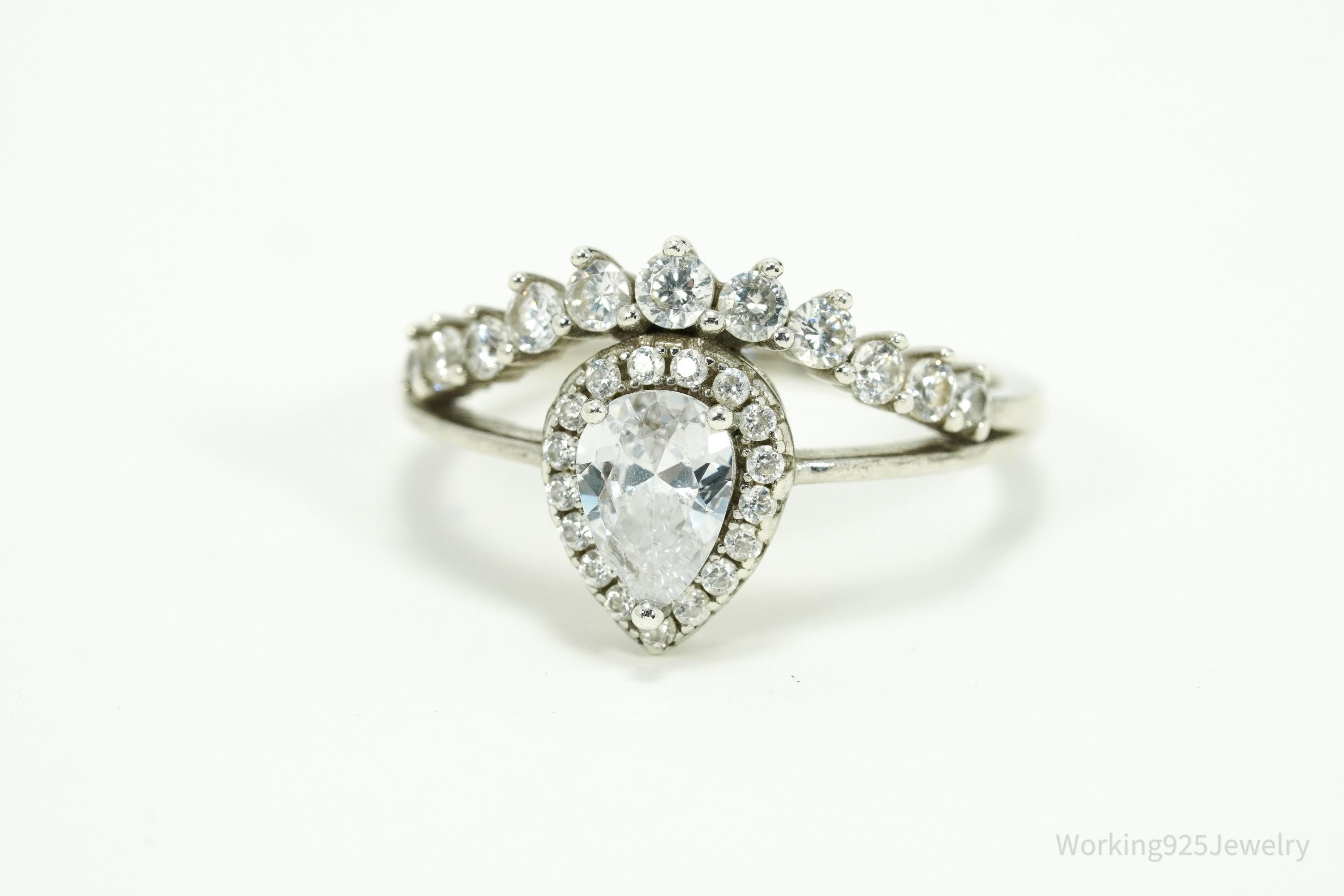 Vintage Cubic Zirconia Sterling Silver Ring - Size 8