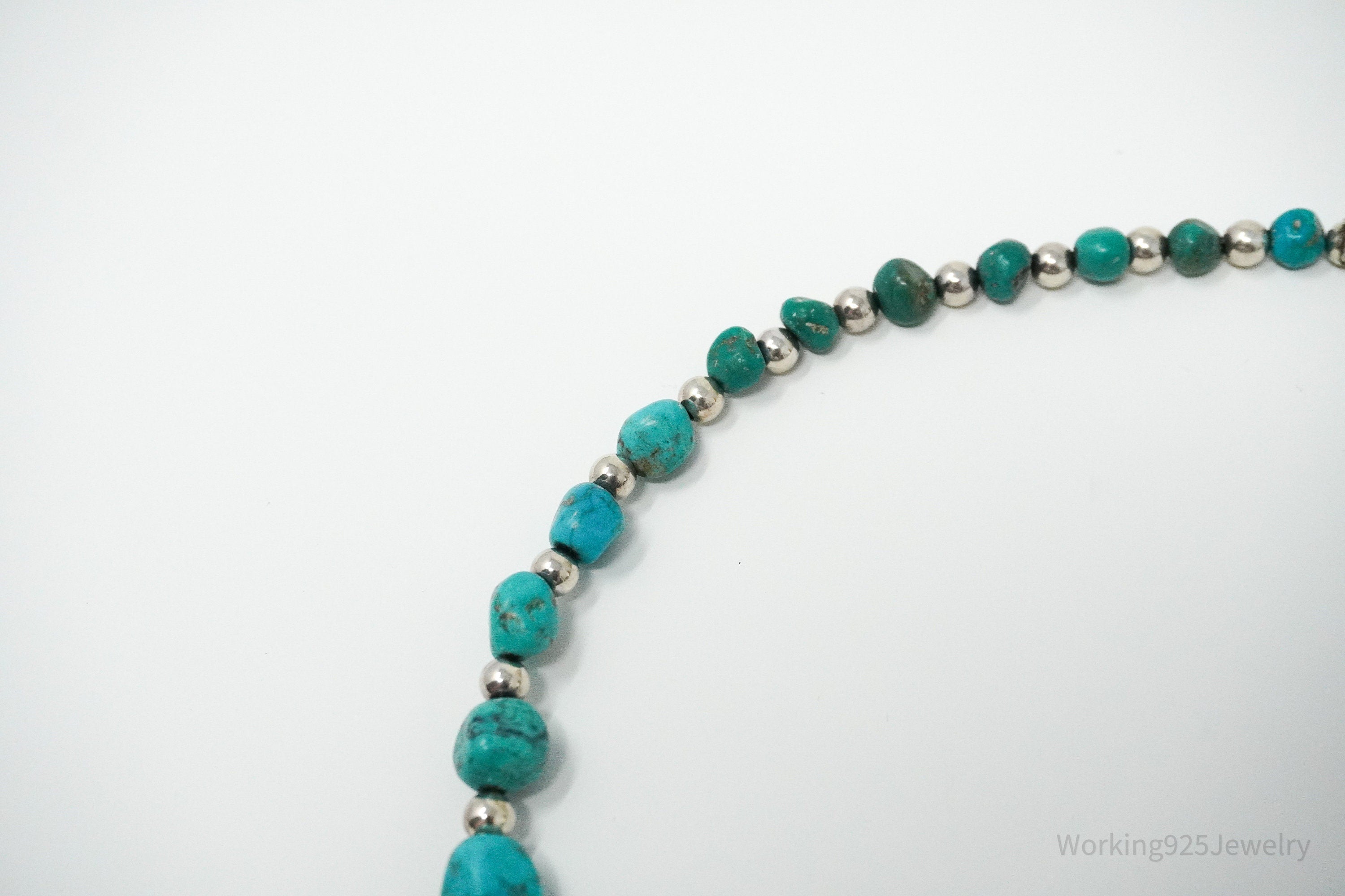 Vintage Designer Carolyn Pollack Relios Turquoise Bead Sterling Silver Necklace 20"