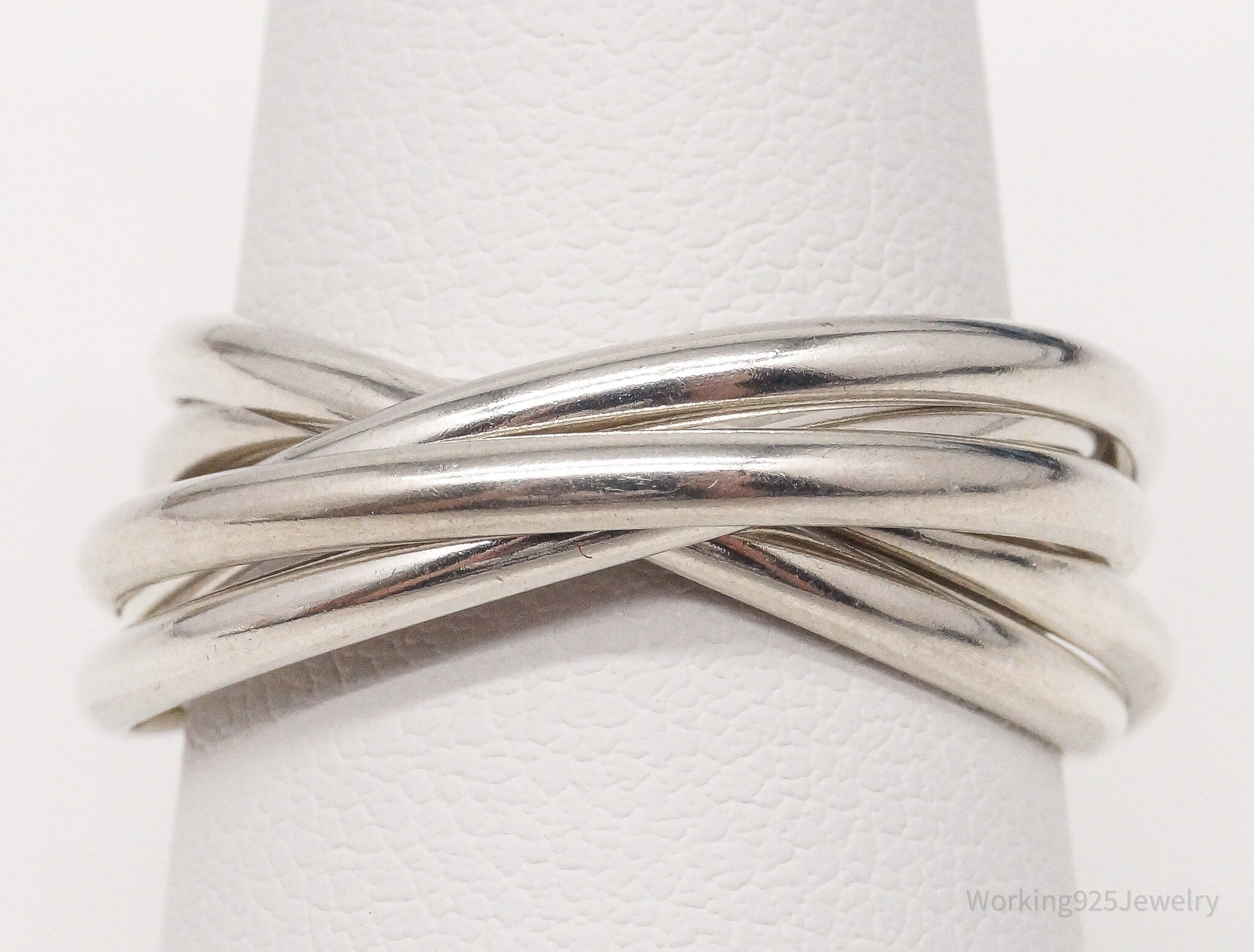 Vintage Intertwined Sleek Modern Sterling Silver Ring - Size 9.25