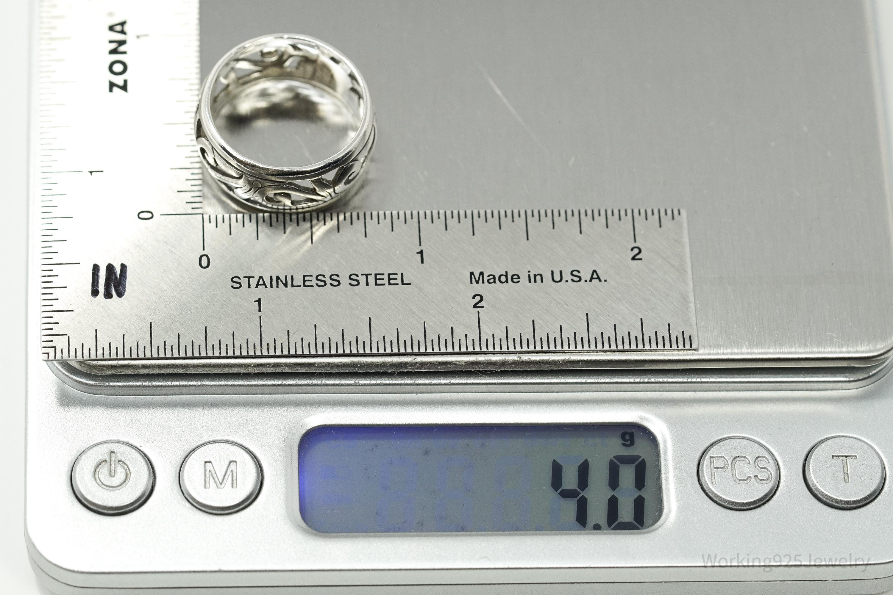 Vintage Art Deco Style Sterling Silver Band Ring - Size 8