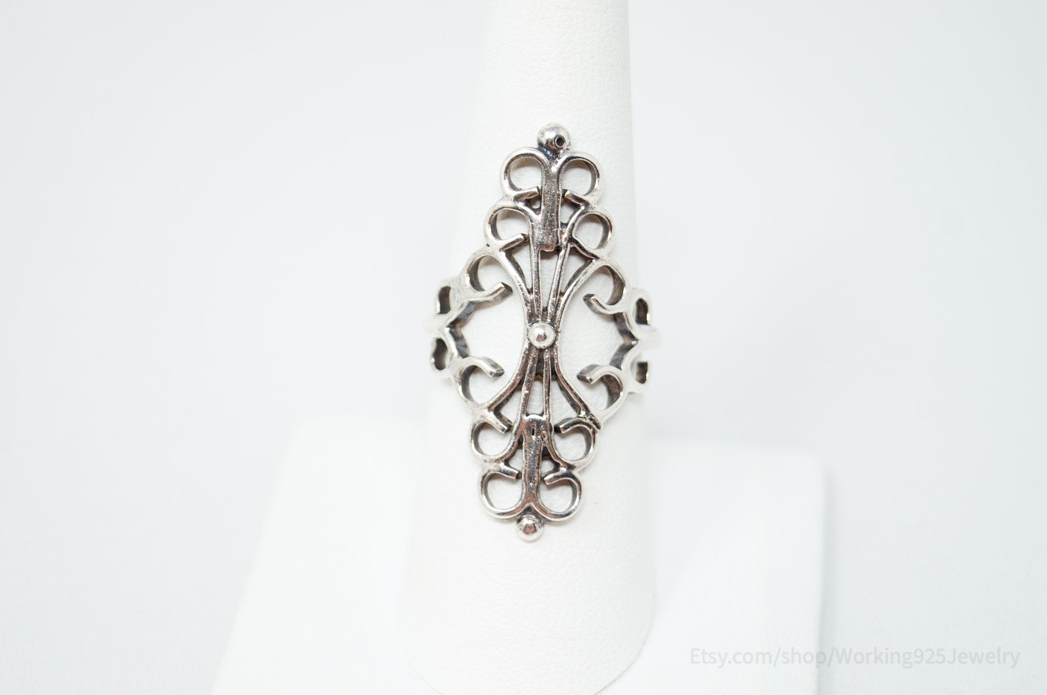 Vintage Mexico Abstract Filigree Swirl Sterling Silver Ring - Size 7.25