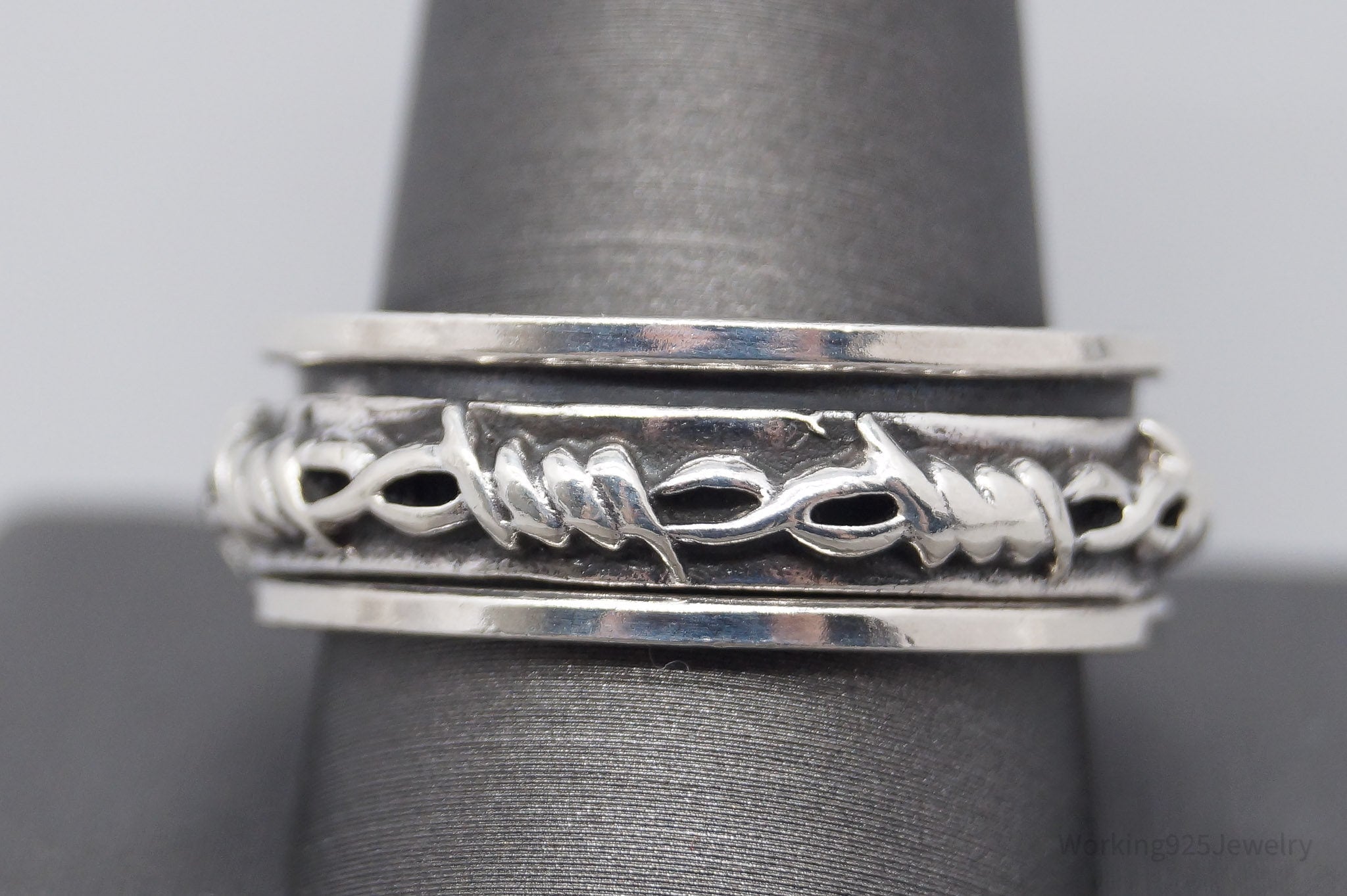 Vintage Barbed Wire Wrap Sterling Silver Spinner Band Ring - Size 13.75