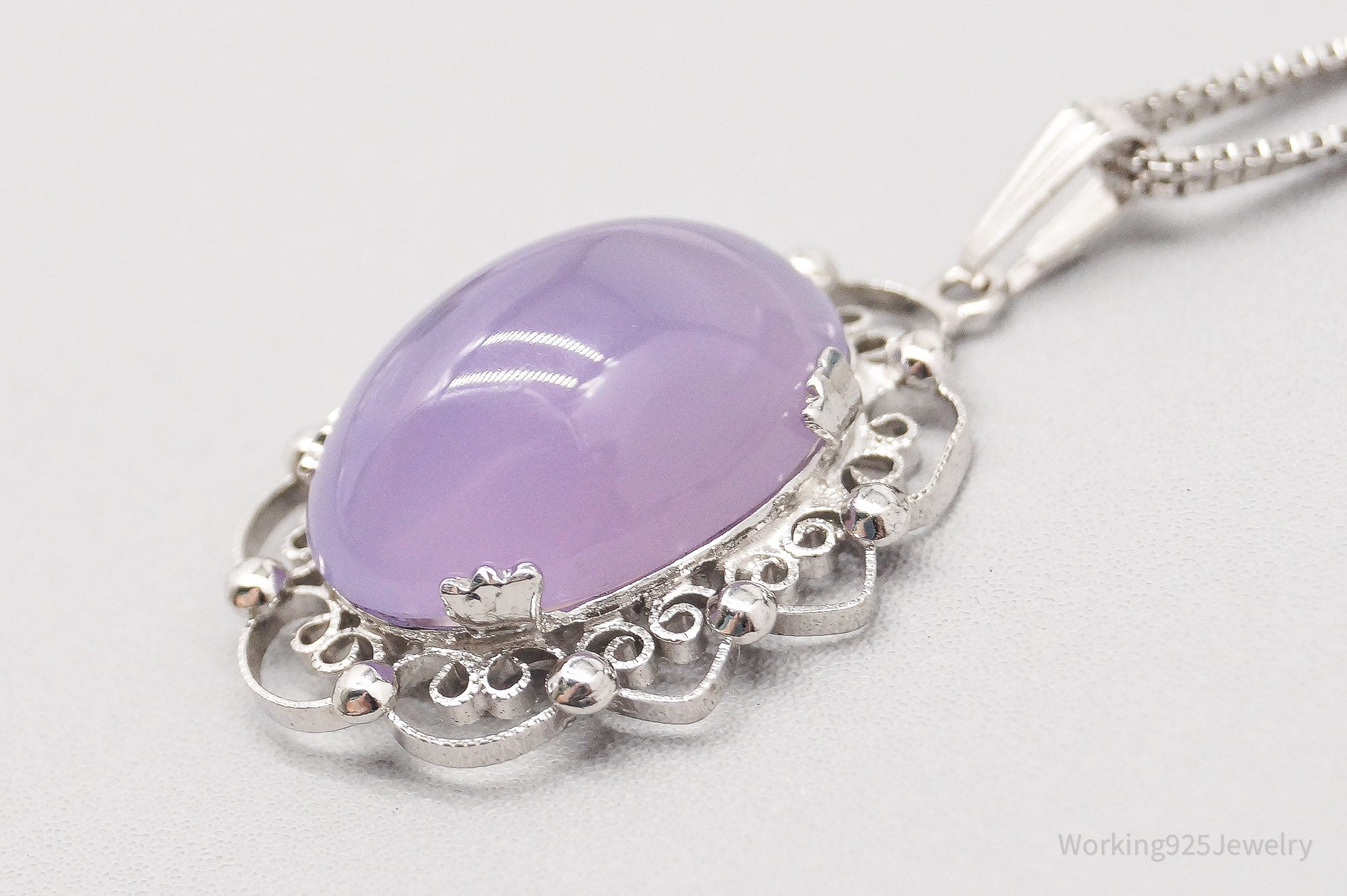 Vintage Designer Sorrento Lavender Chalcedony Sterling Silver Necklace 18"