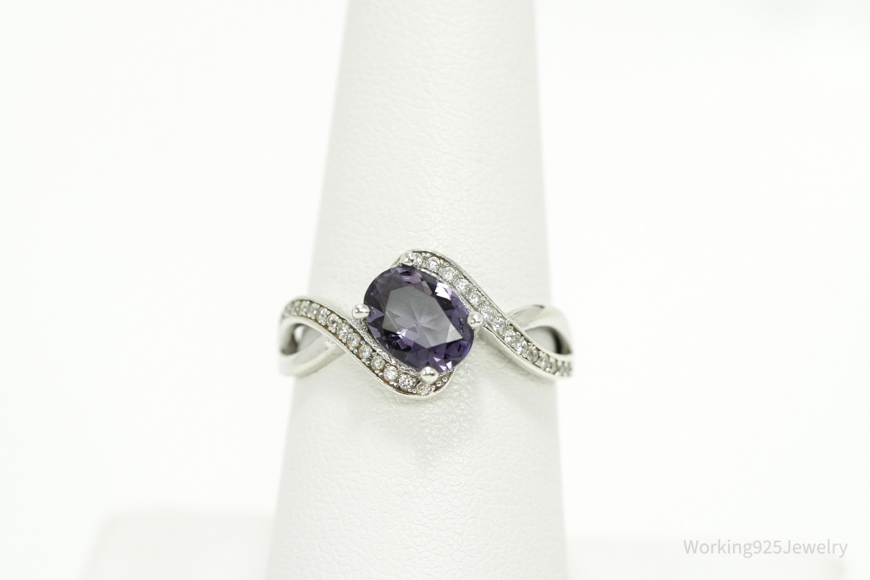 Vintage Amethyst & Cubic Zirconia Sterling Silver Ring Size 7.25