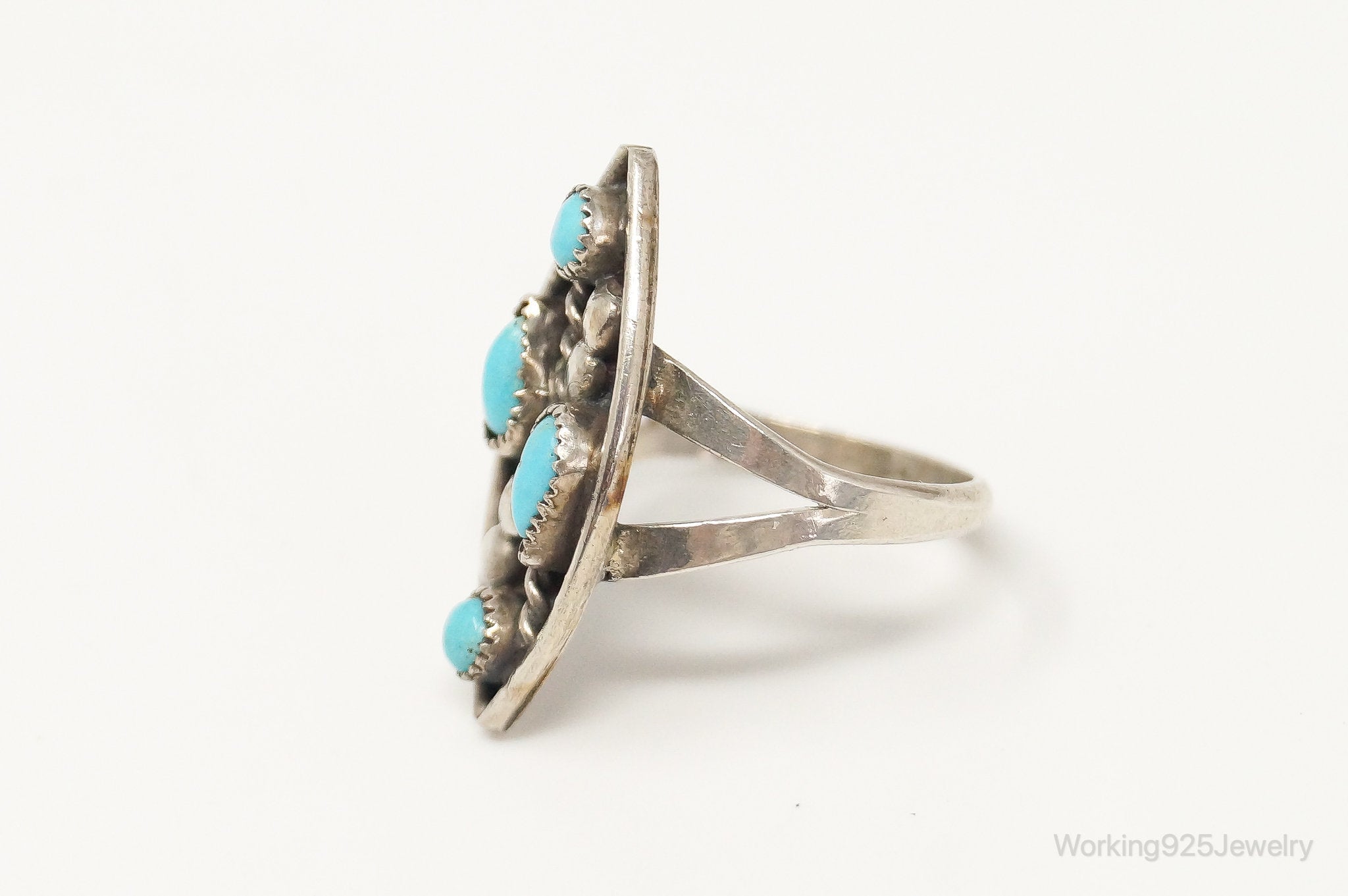 Vintage Native American Turquoise Unsigned Sterling Silver Ring - Size 4.75