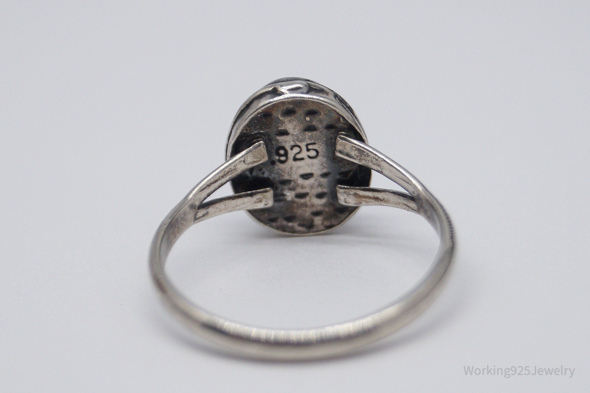 Vintage Blue Opal Sterling Silver Ring - Size 6.5