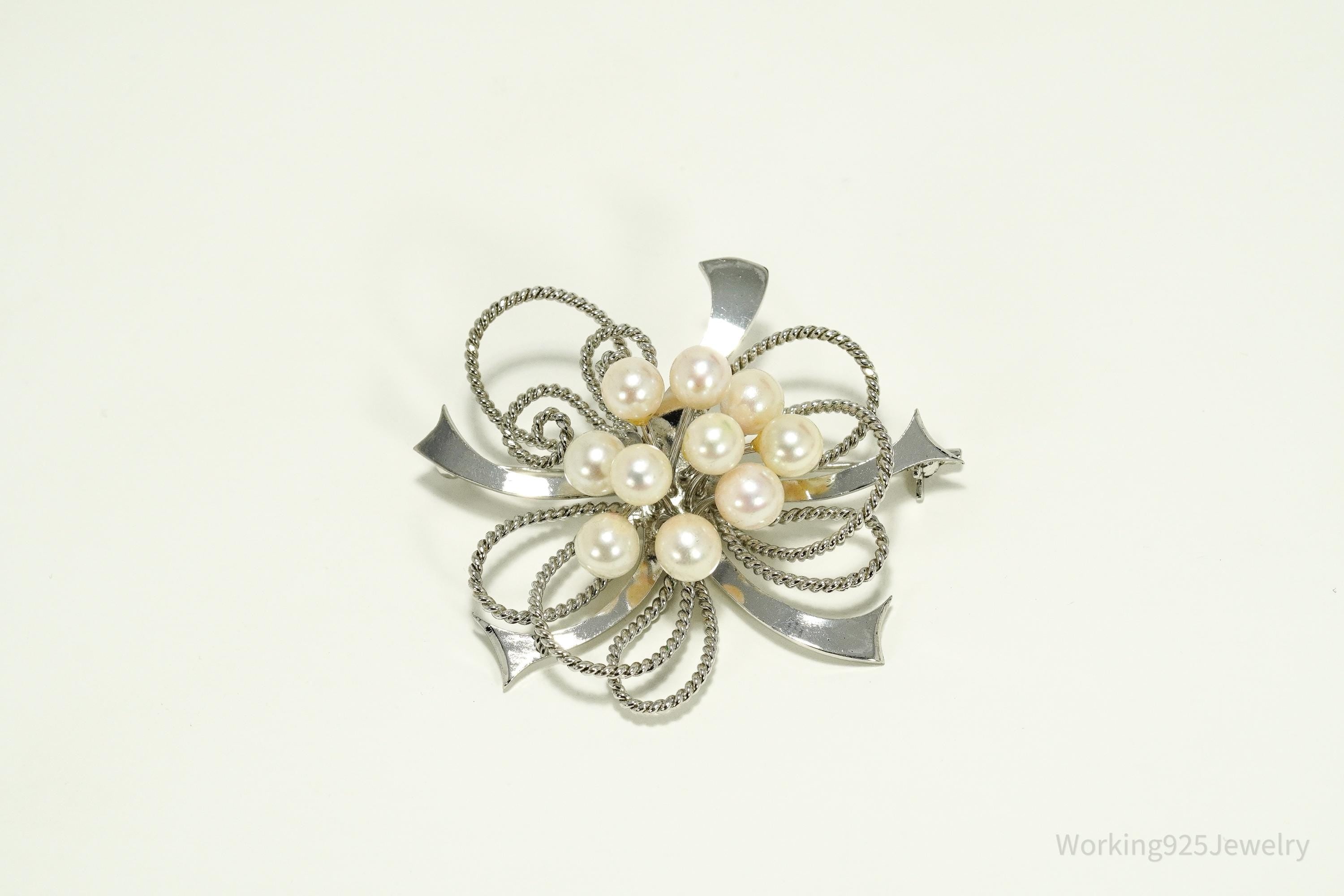 Vintage Pearl Sterling Silver Brooch Pin