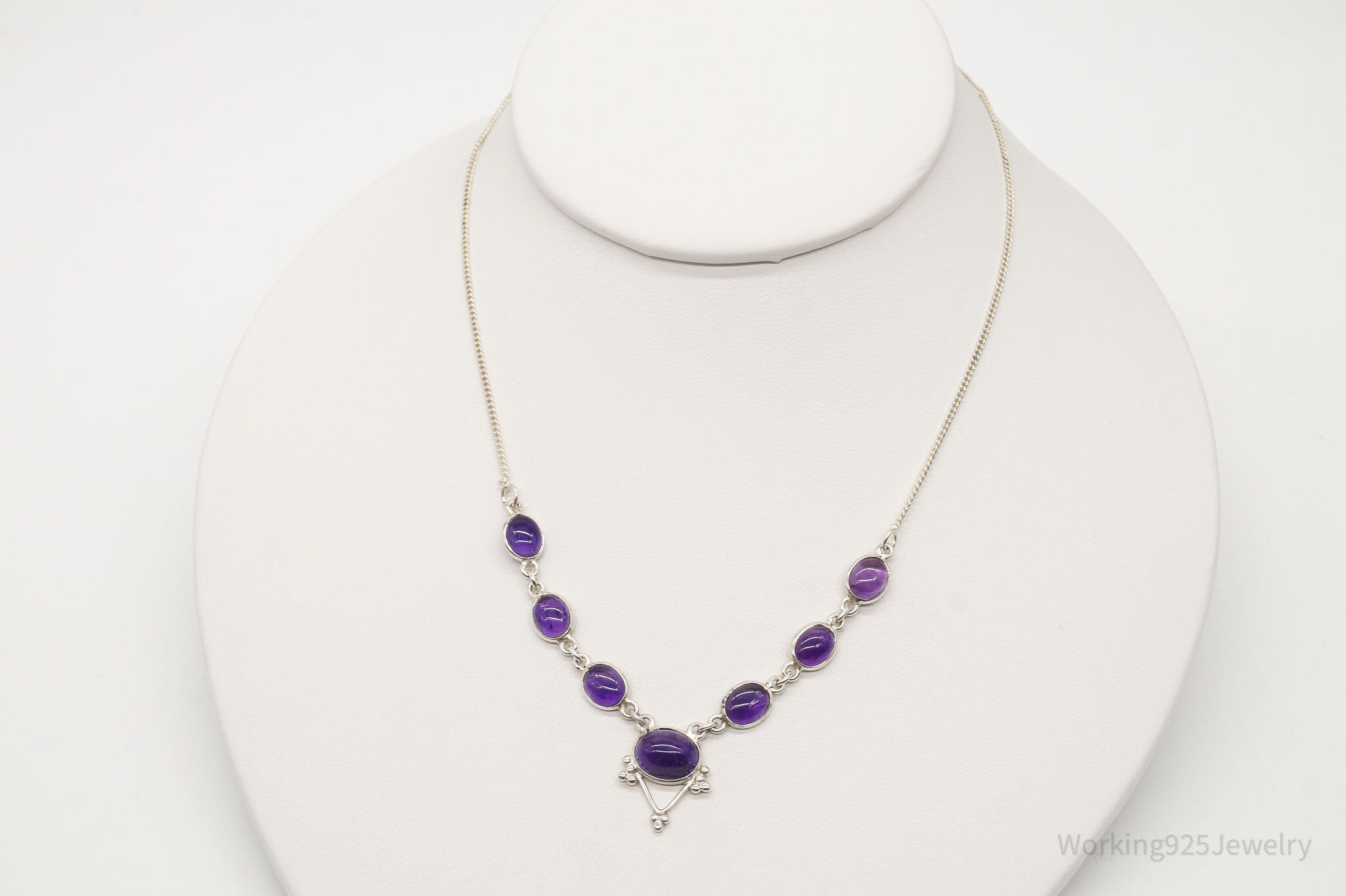 Vintage Amethyst Bib Style Silver Necklace