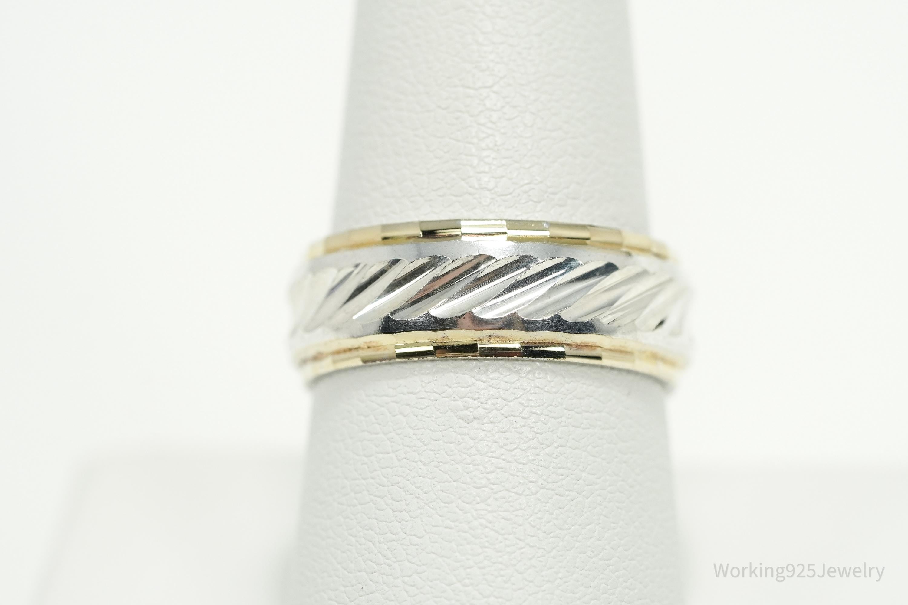 Vintage Italian Designer Milor Gold Vermeil Sterling Silver Band Ring - Size 8.75