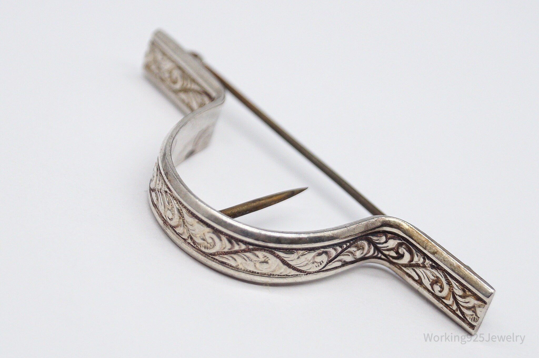 Antique Large Sterling Silver Tussie Mussie Posey Holder Boutonniere Brooch Pin