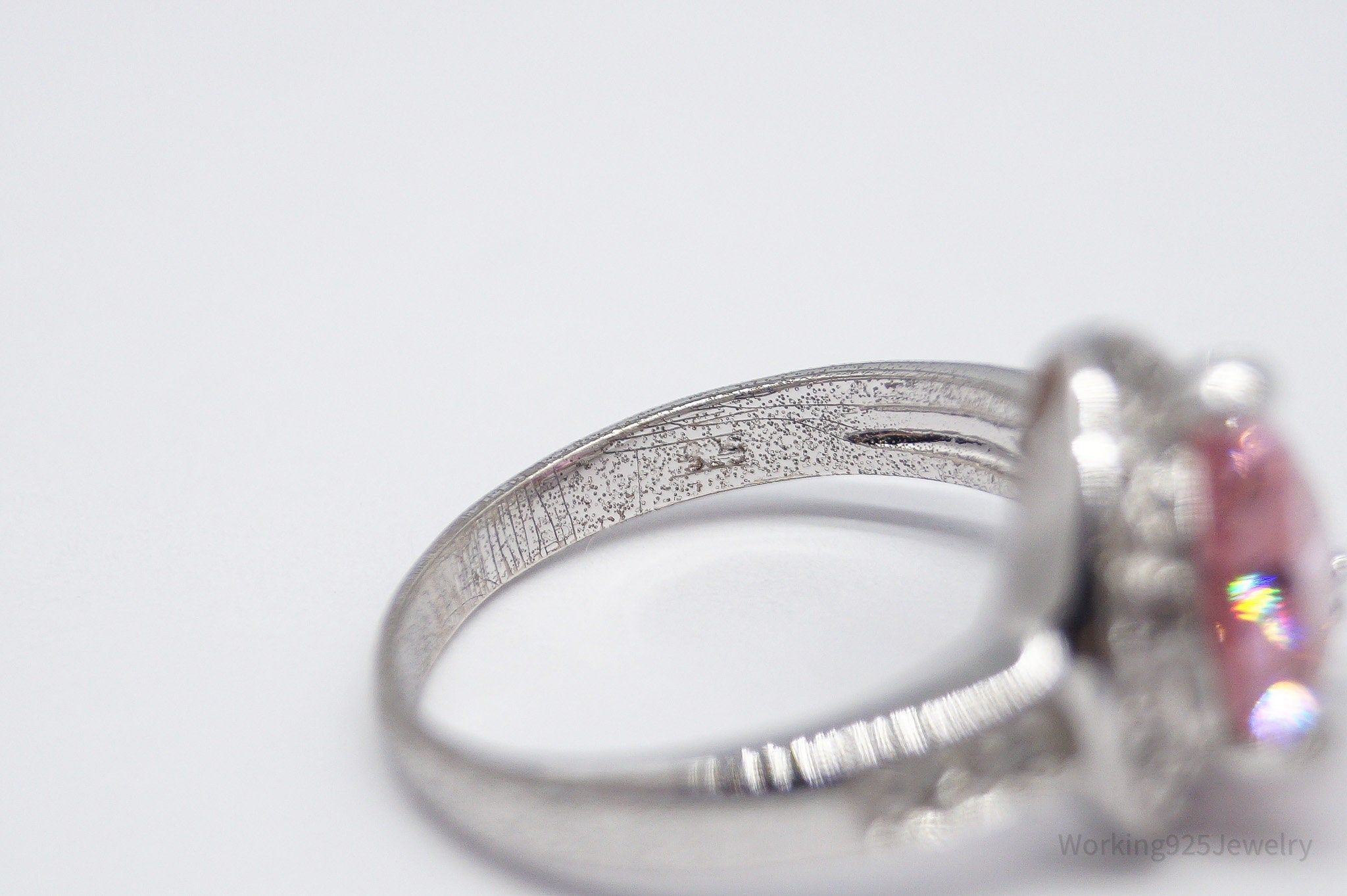 Vintage Pink & White Cubic Zirconia Rhodium Over Sterling Silver Ring - Size 8