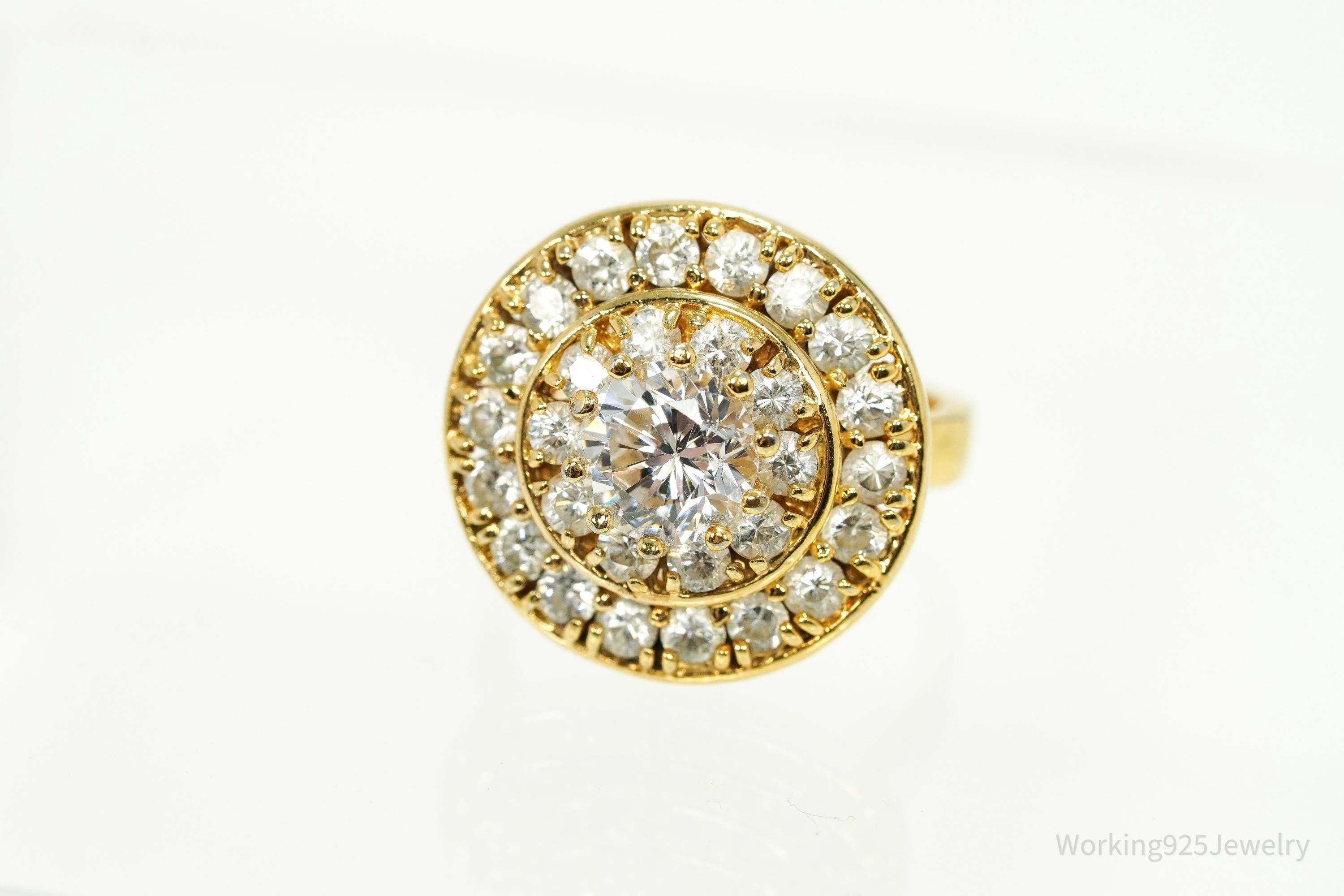 Vintage Farrah Fawcett Gold Vermeil Cubic Zirconia Sterling Silver Ring - Size 7.5