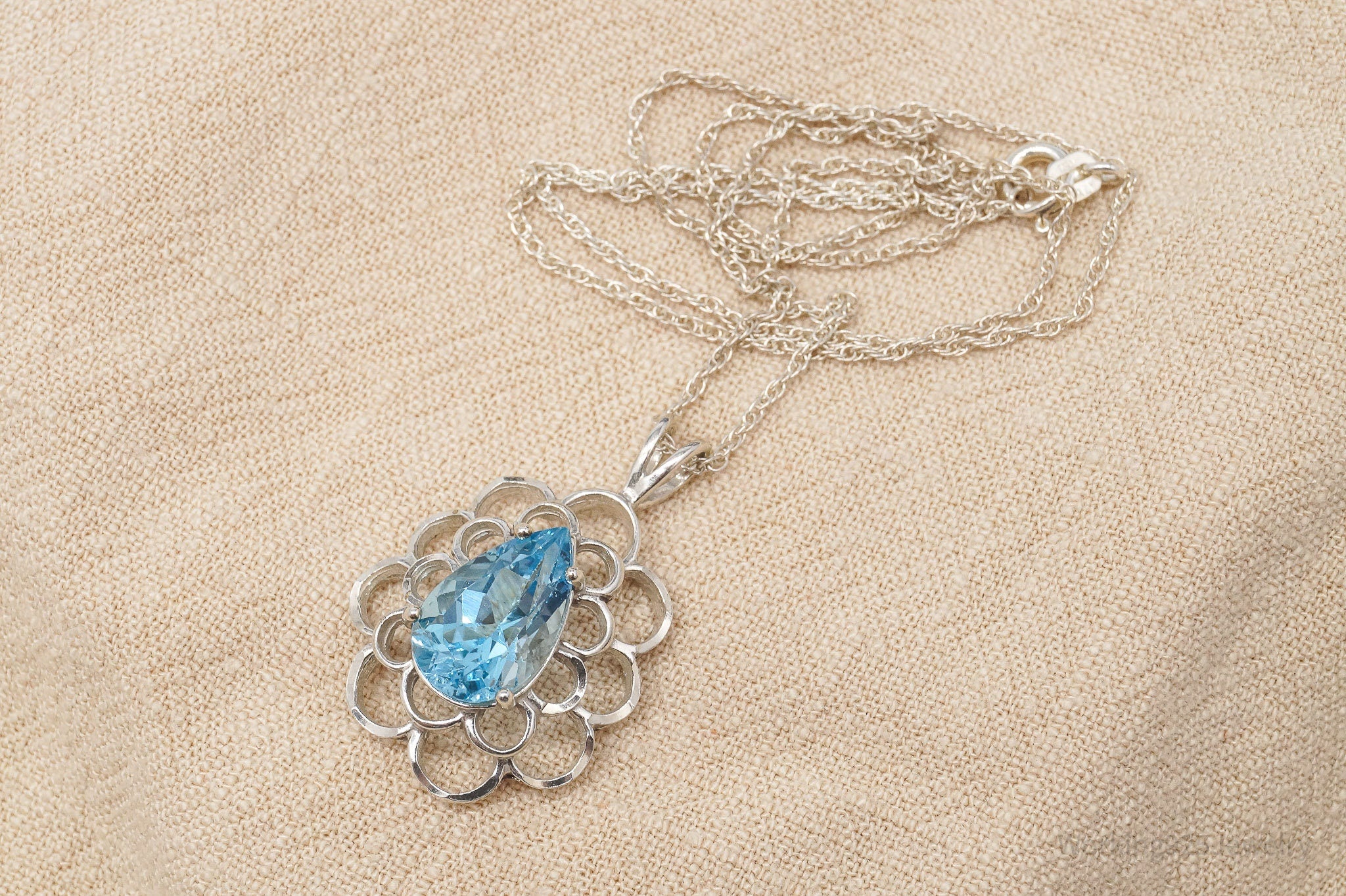 Vintage Large Blue Topaz Sterling Silver Necklace 18"