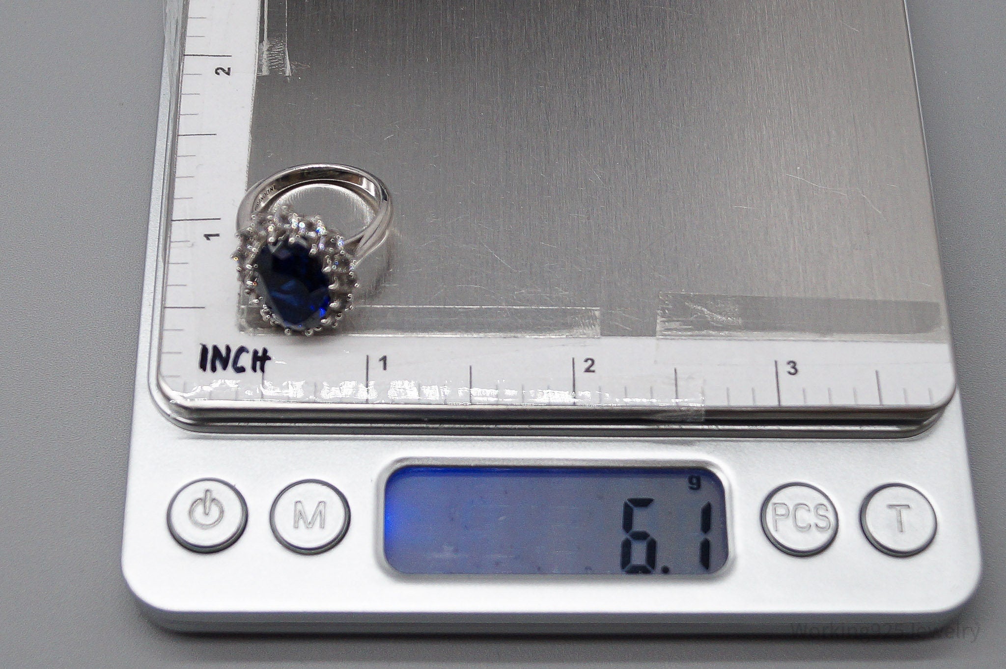 Vintage Lab Sapphire Cubic Zirconia Sterling Silver Ring - Size 5