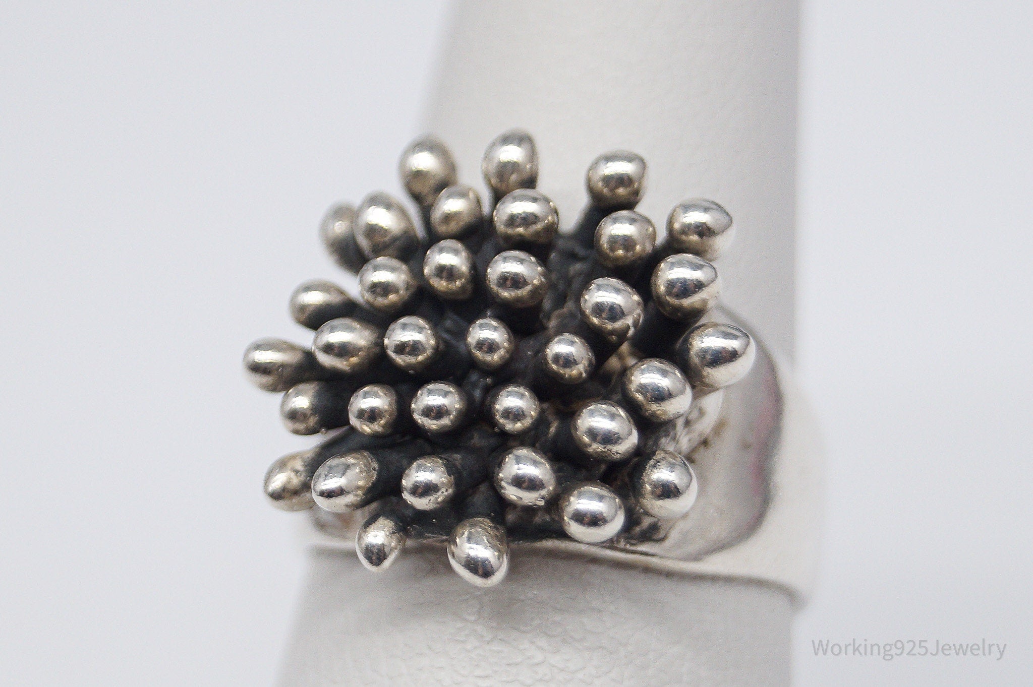 Vintage Signed JJ Brutalist Modernist Style Silver Ring - Size 6.75