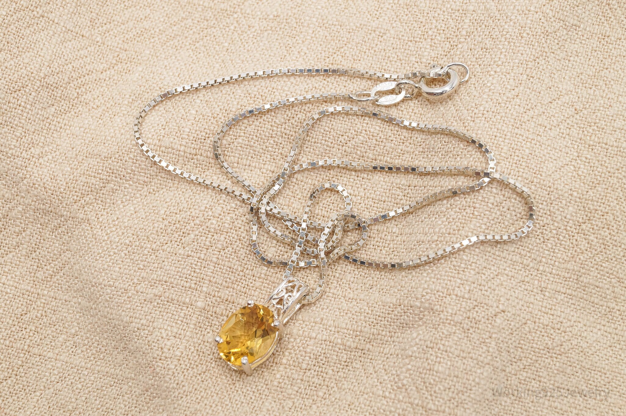 Vintage Large Citrine Sterling Silver Necklace 16"