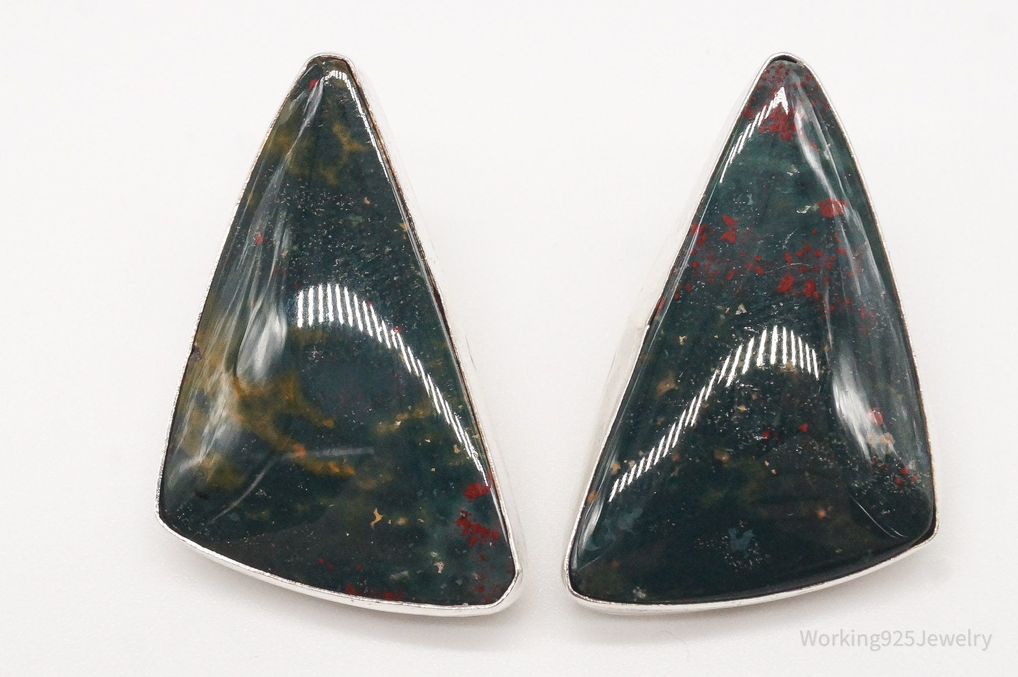 Vintage Large Bloodstone Sterling Silver Earrings