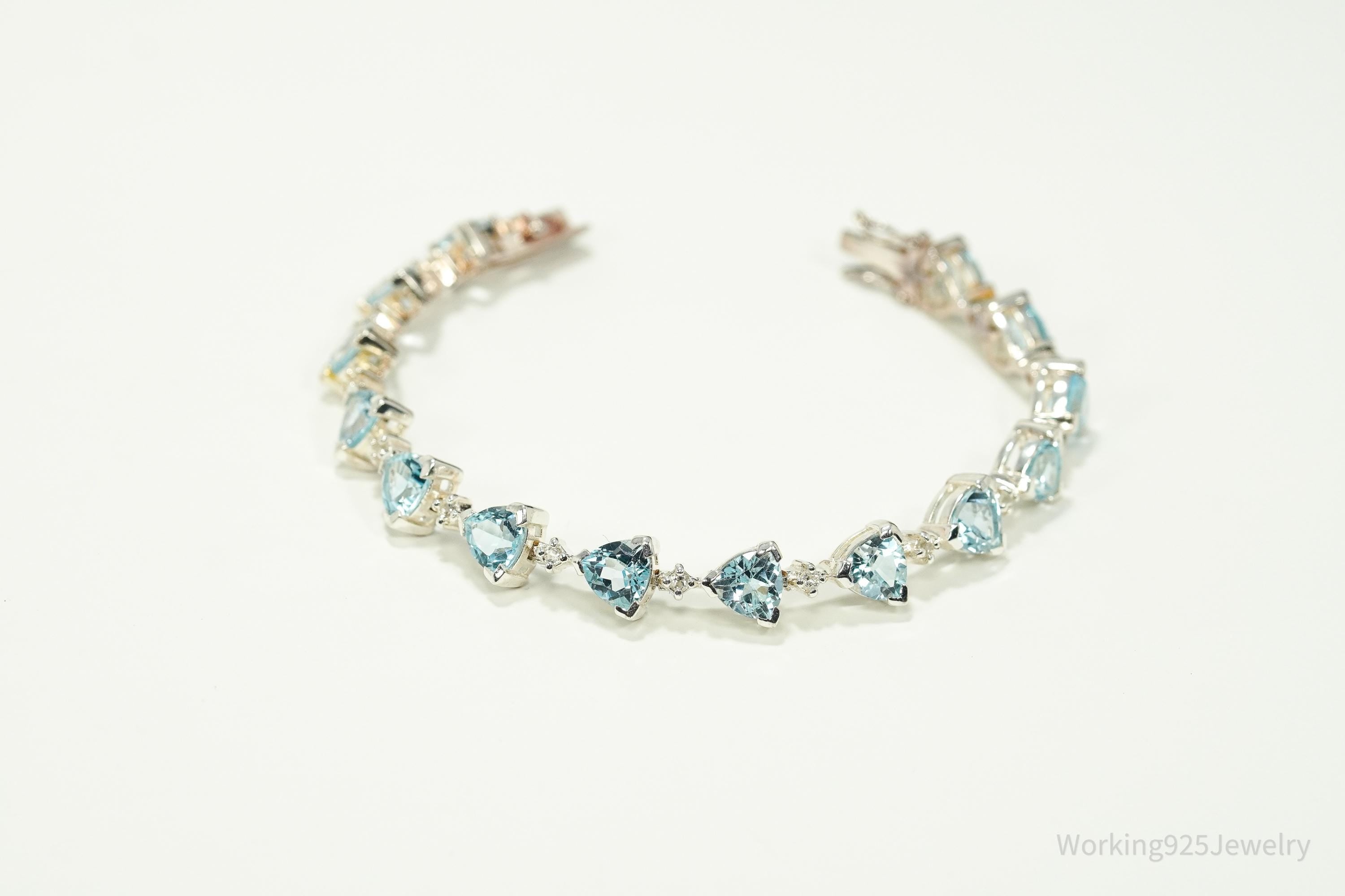 Vintage Blue Topaz & Cubic Zirconia Sterling Silver Bracelet 7.25"