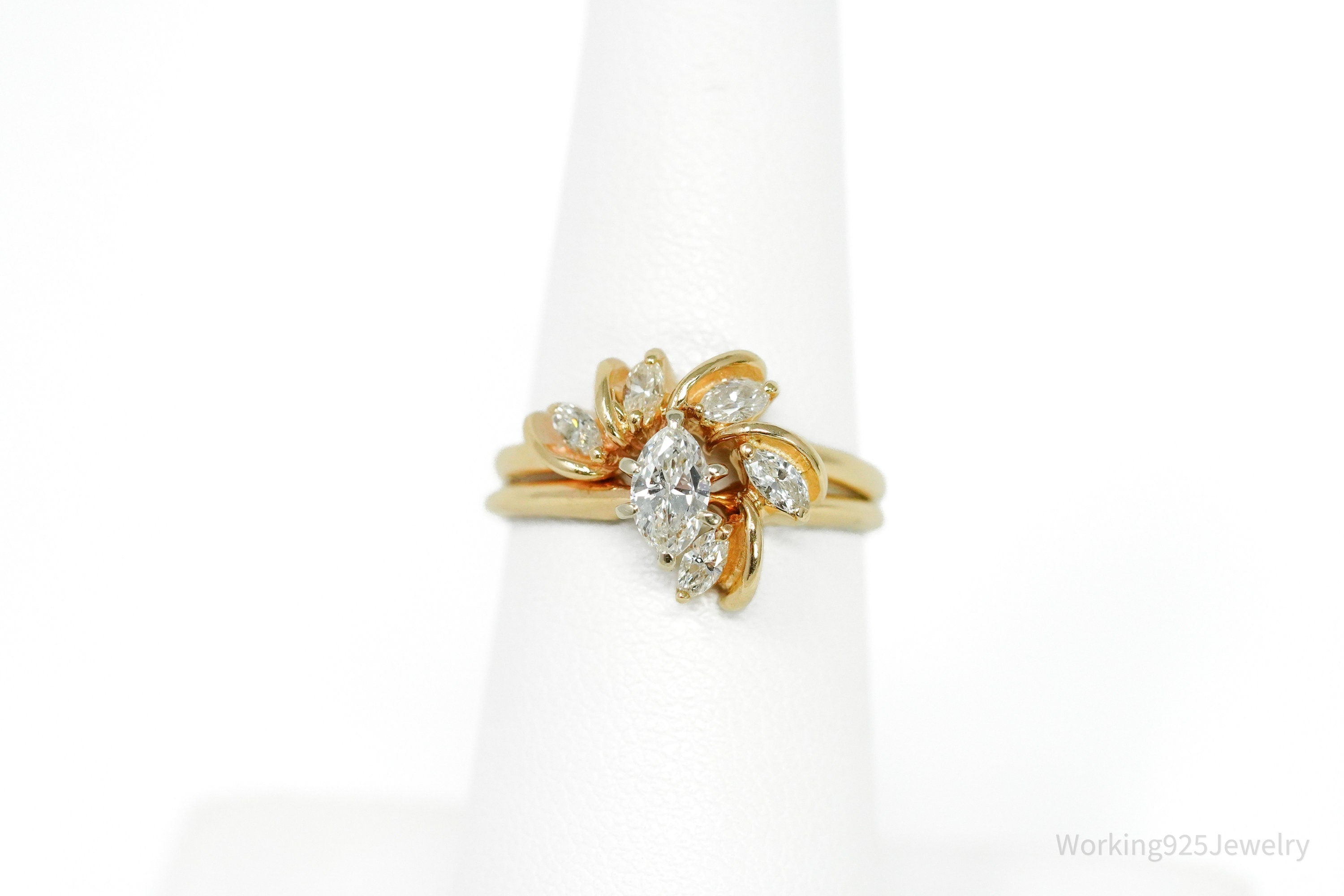 14K Yellow Gold & Marquise Diamond Cut Wedding Set Ring - Size 6