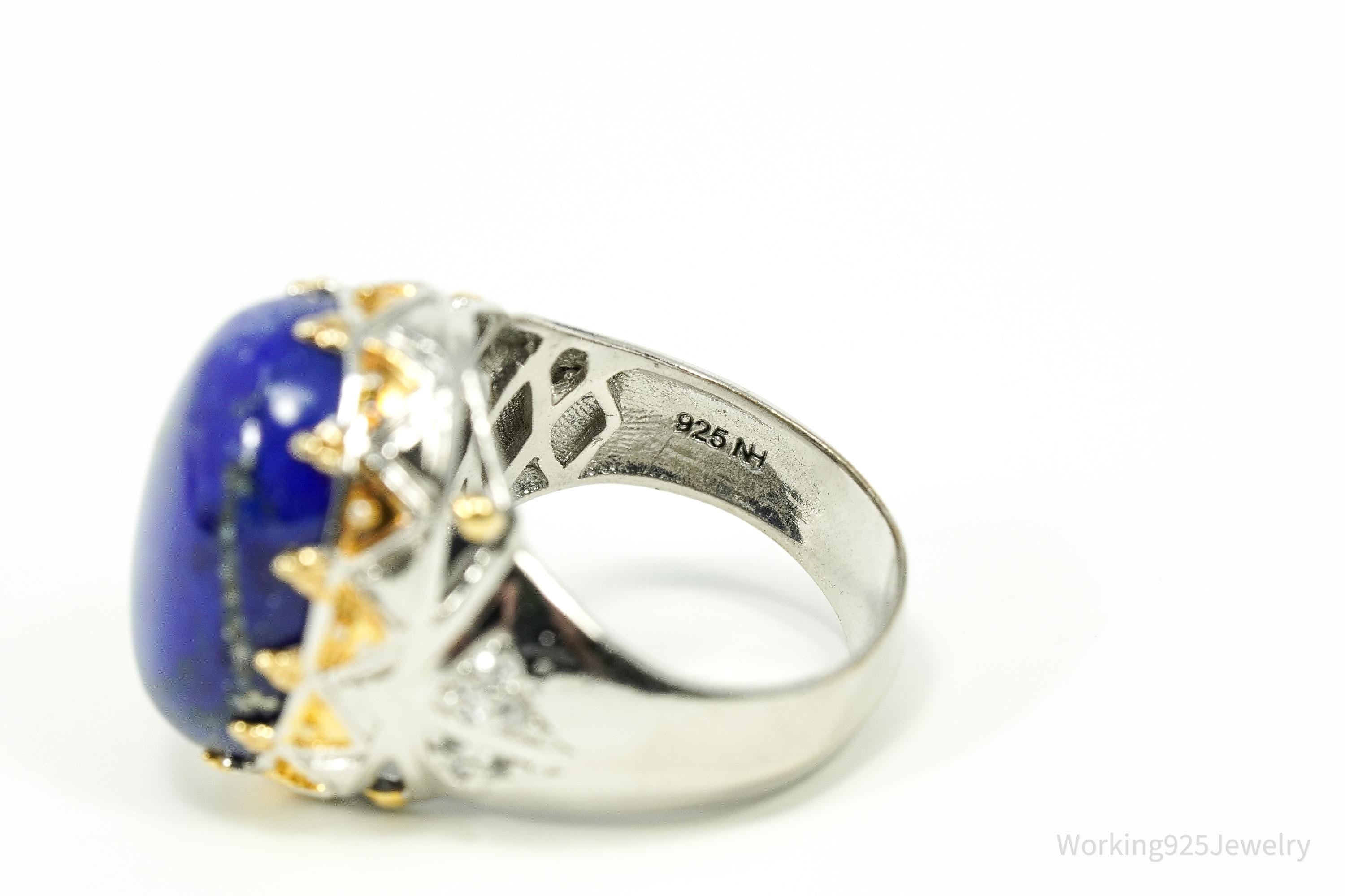 Michael Valitutti Lapis Lazuli White Sapphire Yellow Gold Sterling Silver Ring SZ 8