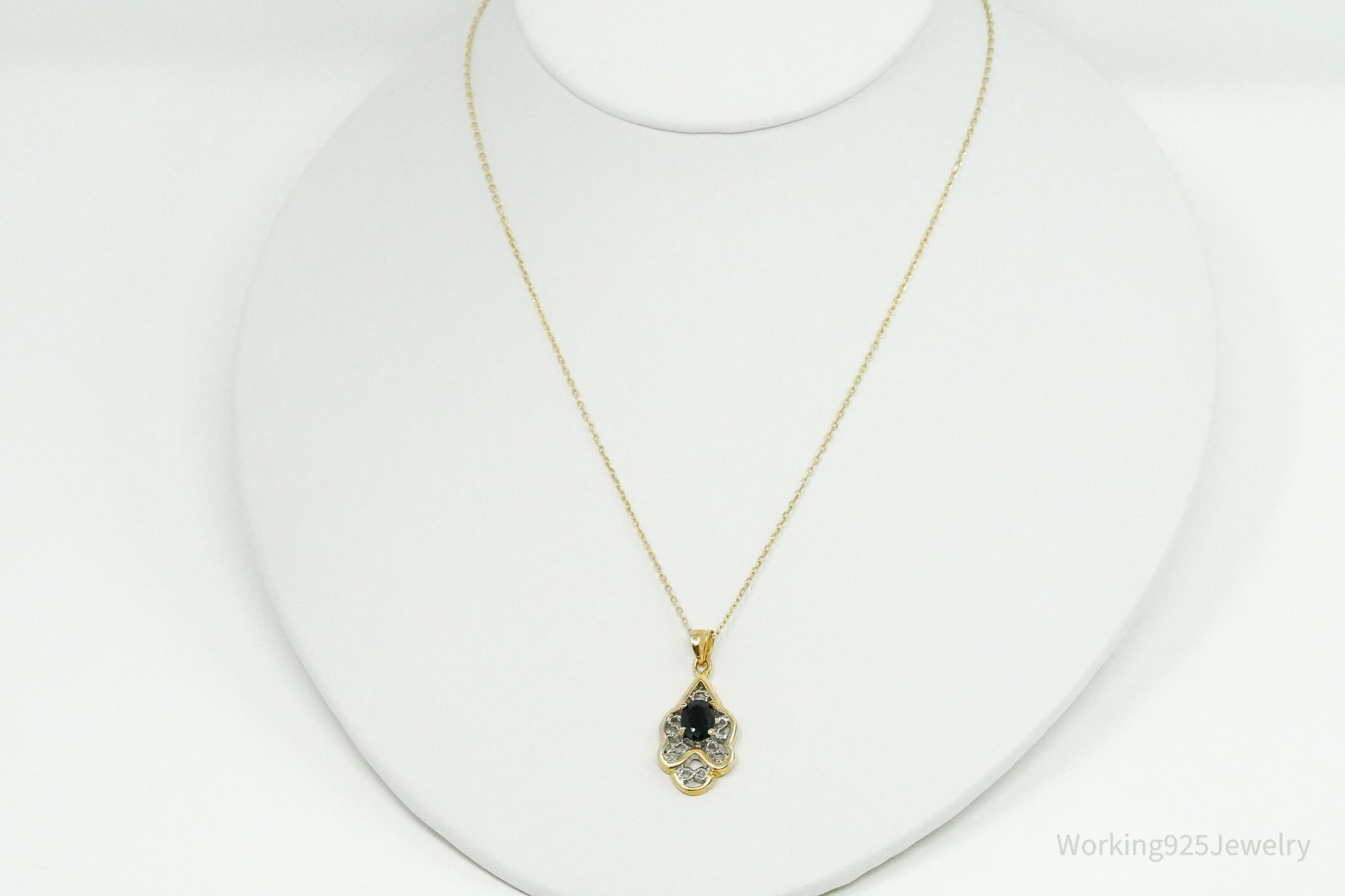 Vintage Sapphire Gold Vermeil Sterling Silver Necklace 18"