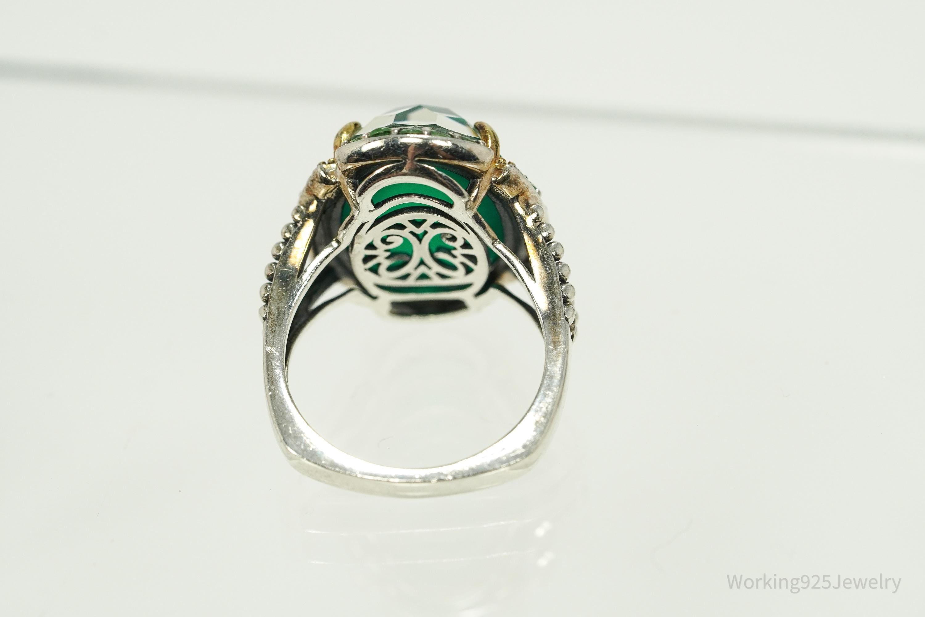 Vintage Green Chrysoprase & Peridot Gold Vermeil Sterling Silver Ring - Size 7