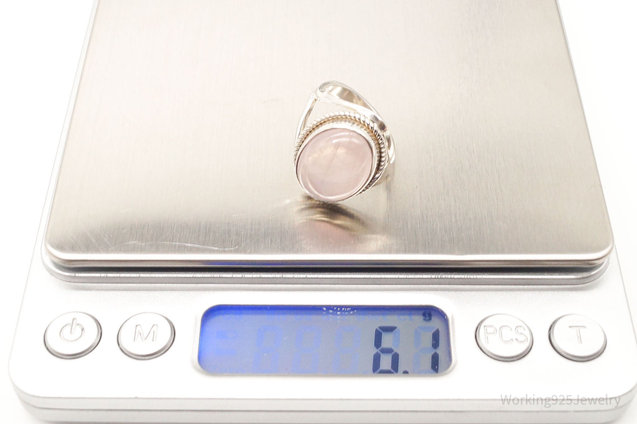 Vintage Large Rose Quartz Sterling Silver Ring - Size 6