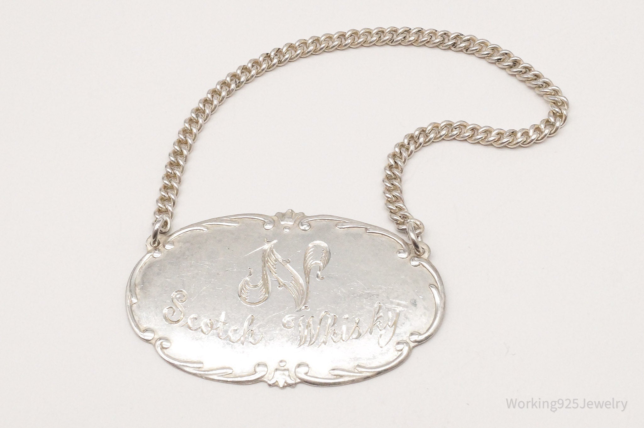 Rare Antique Webster Scotch Whiskey Sterling Silver Decanter Liquor Bottle Tag Label