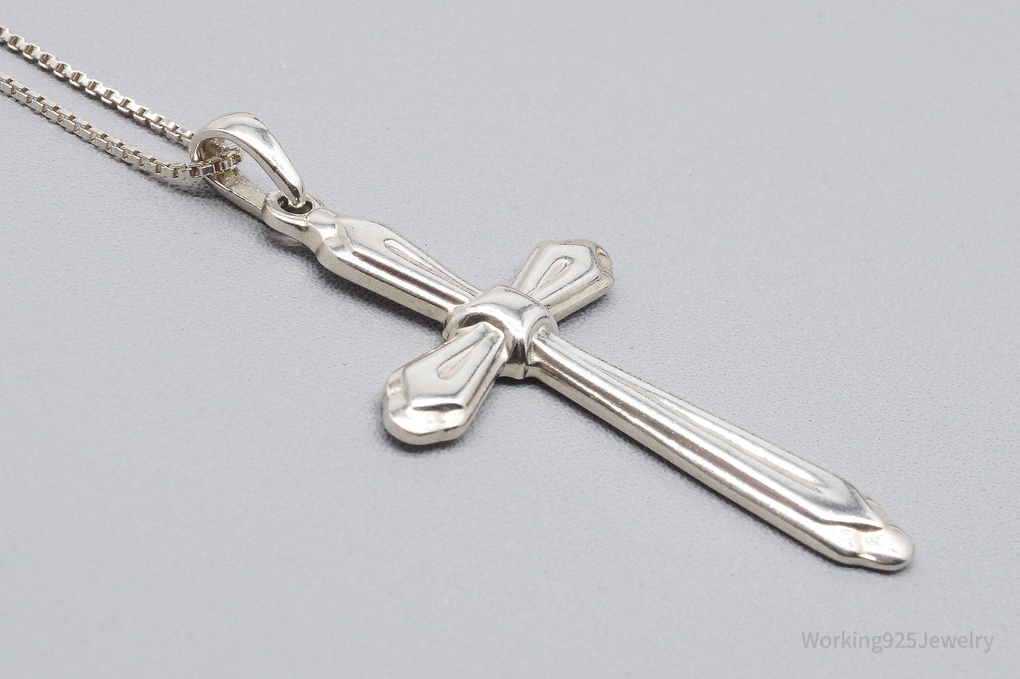 Vintage Large Cross Sterling Silver Necklace 21"