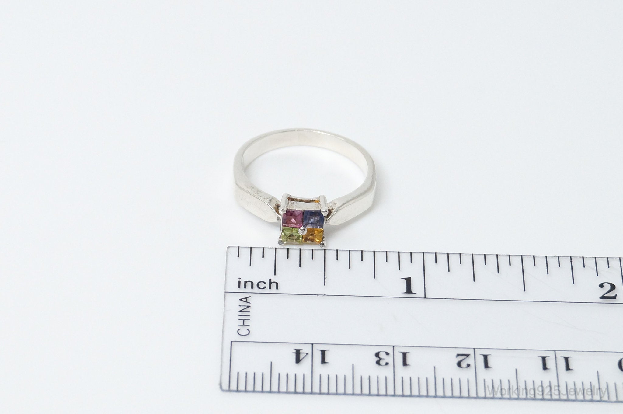 Vintage Art Deco Multi Gem Sterling Silver Ring - Size 6