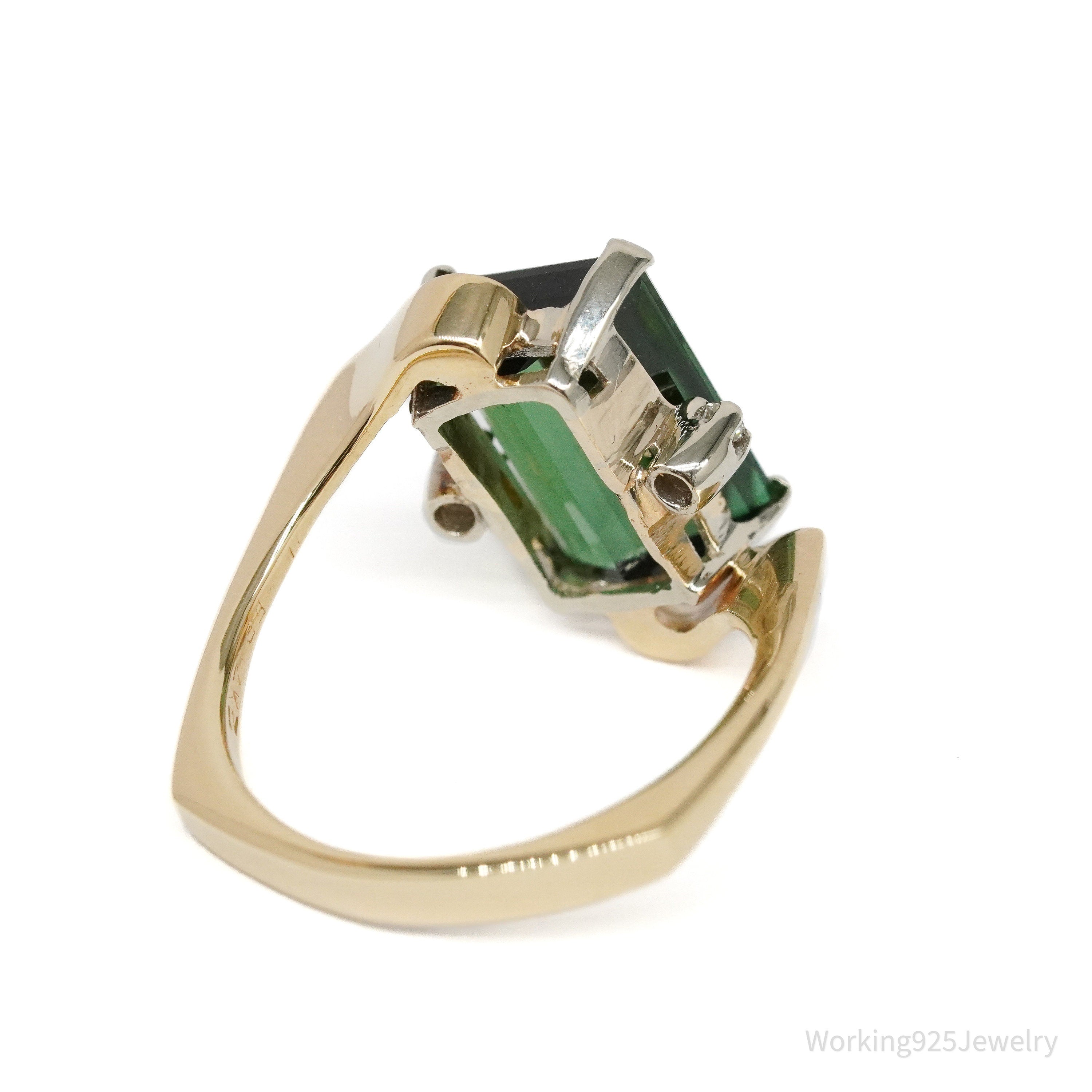 14K Yellow Gold, Green Tourmaline, And Diamond Ring - Size 7.25