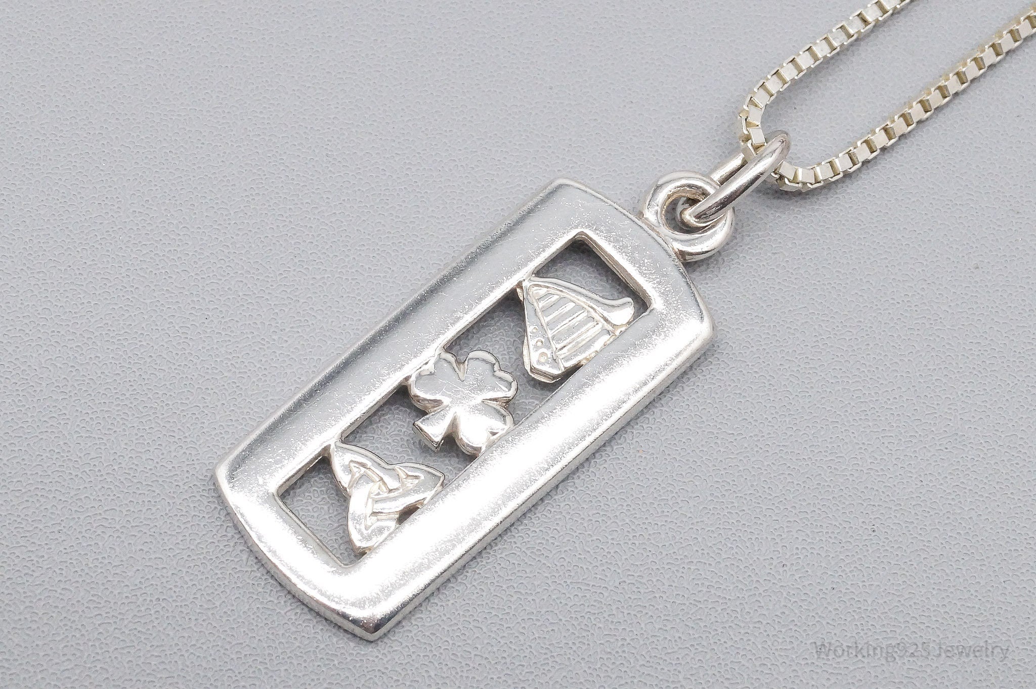 Vintage Irish Symbols Sterling Silver Necklace - 18"