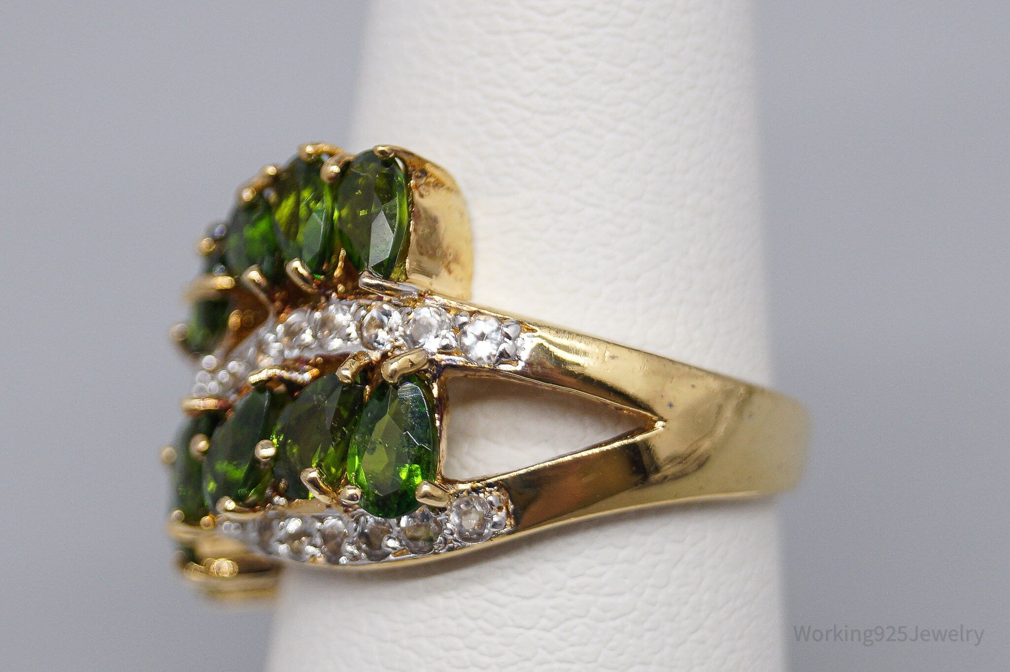 QVC Green Chrome Diopside & White Topaz Gold Over Sterling Silver Ring - Size 6