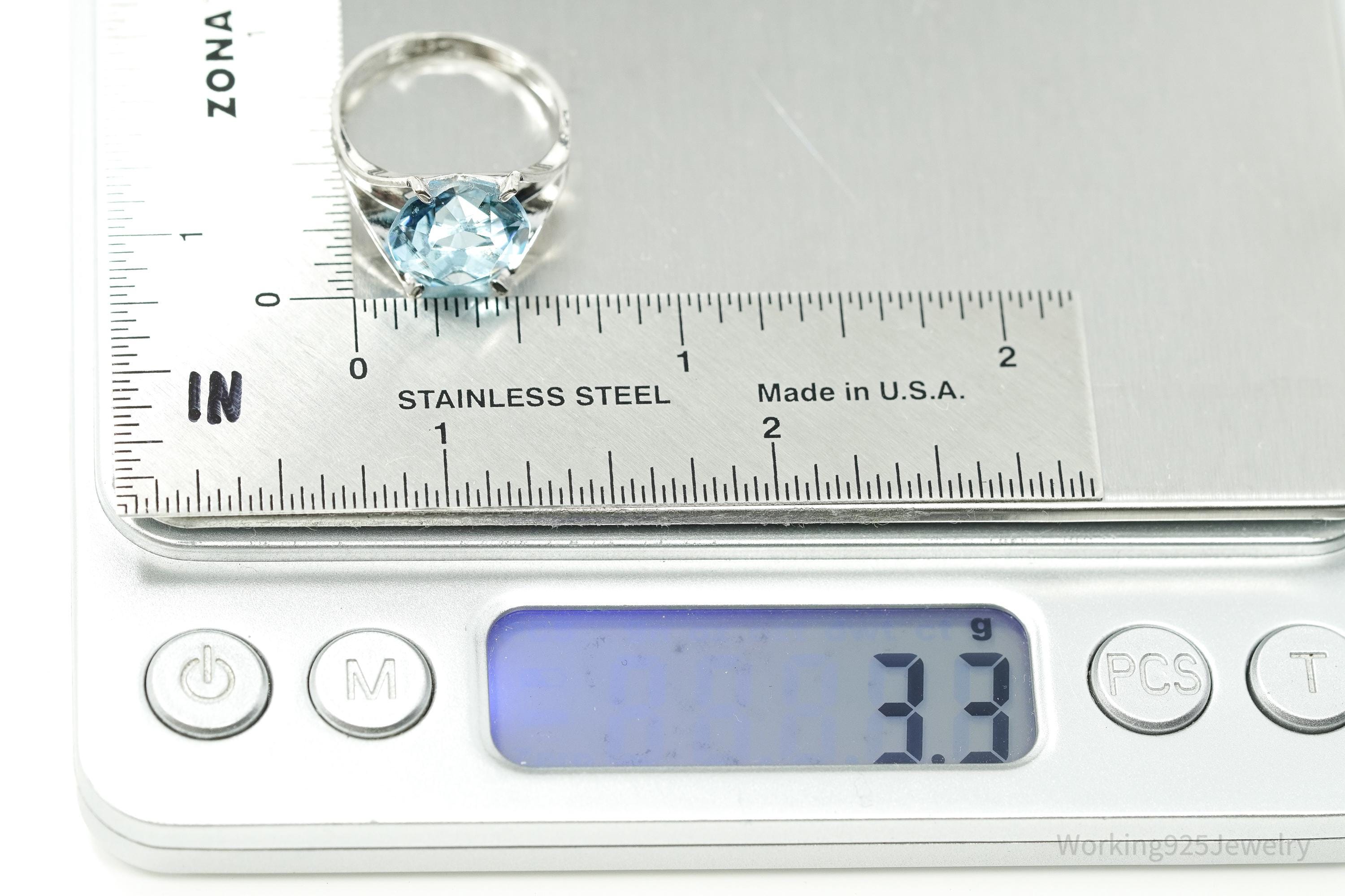 Antique Uncas MFG Co Blue Glass Stone Sterling Silver Ring - Size 6.75