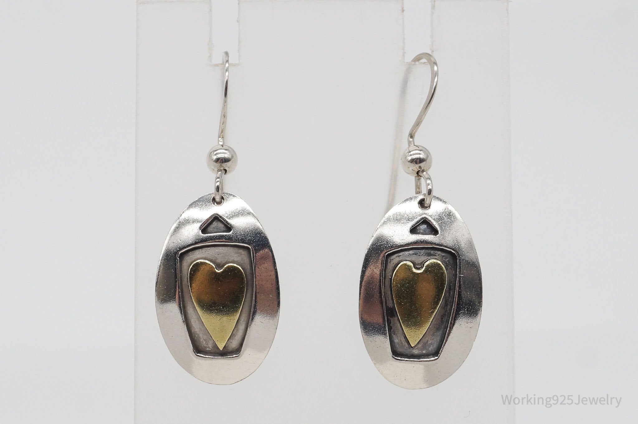 Vintage Mexico Designer Gold Vermeil Hearts Sterling Silver Earrings