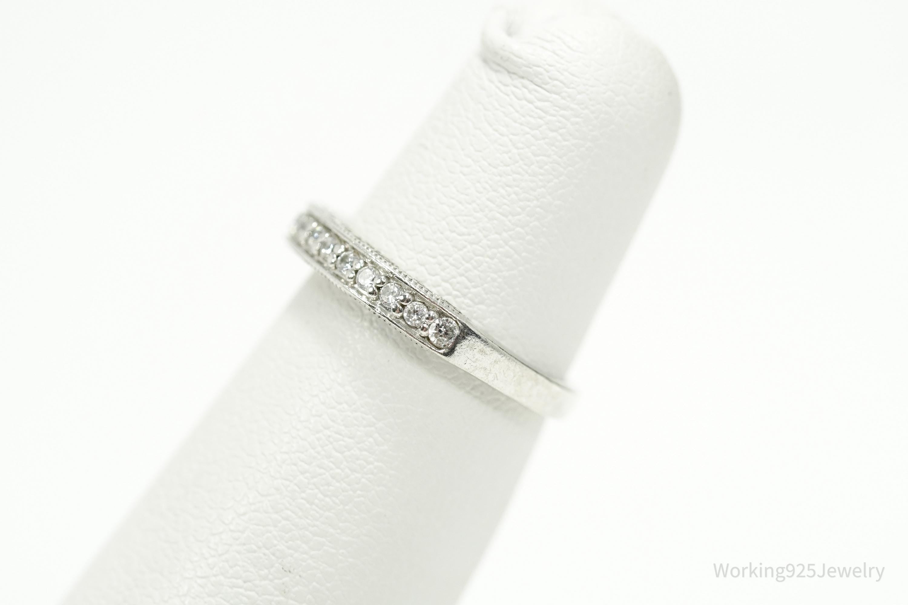 Vintage Cubic Zirconia Sterling Silver Band Ring - Size 3.25