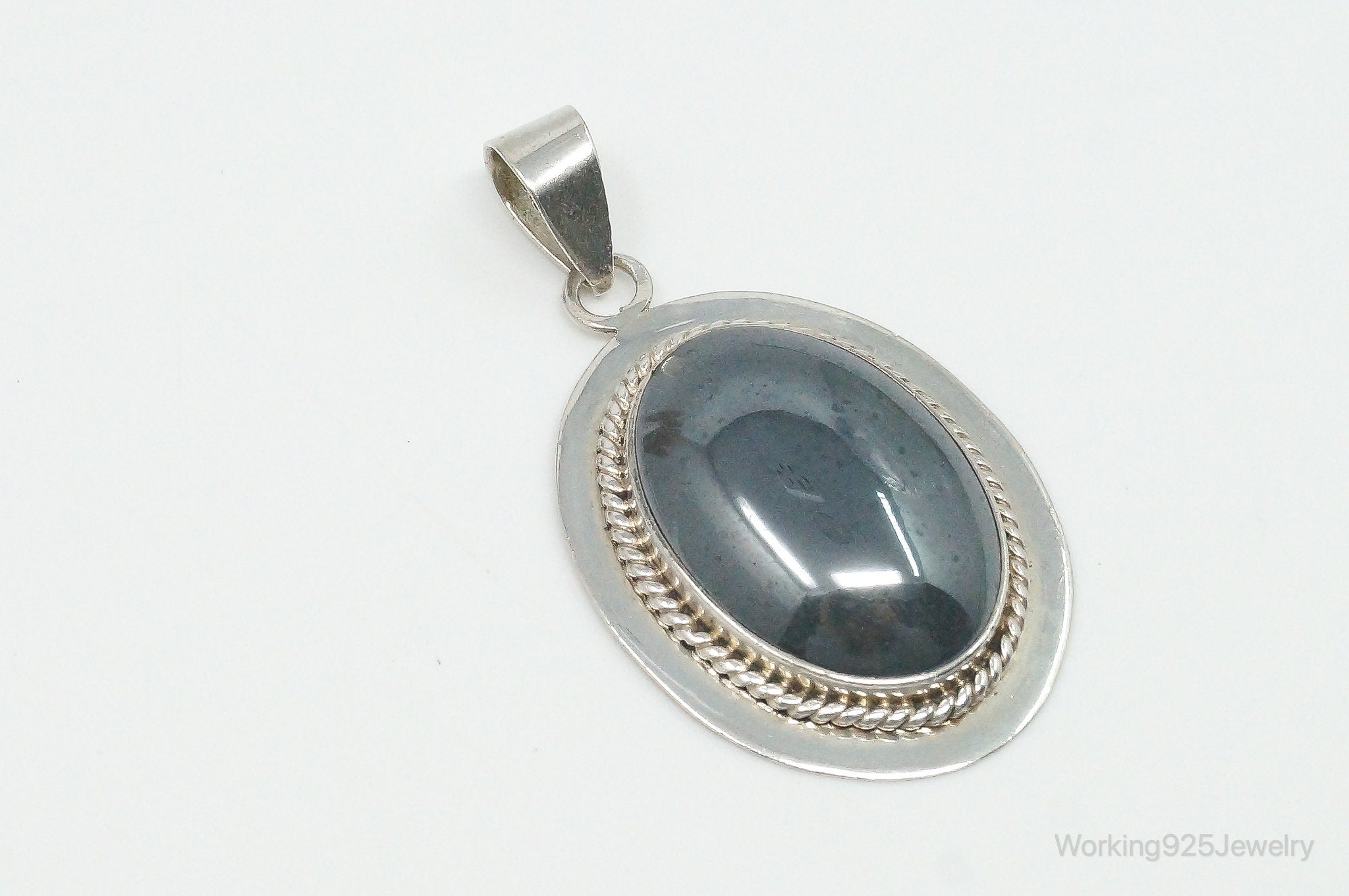 Vintage Large Hematite Sterling Silver Pendant