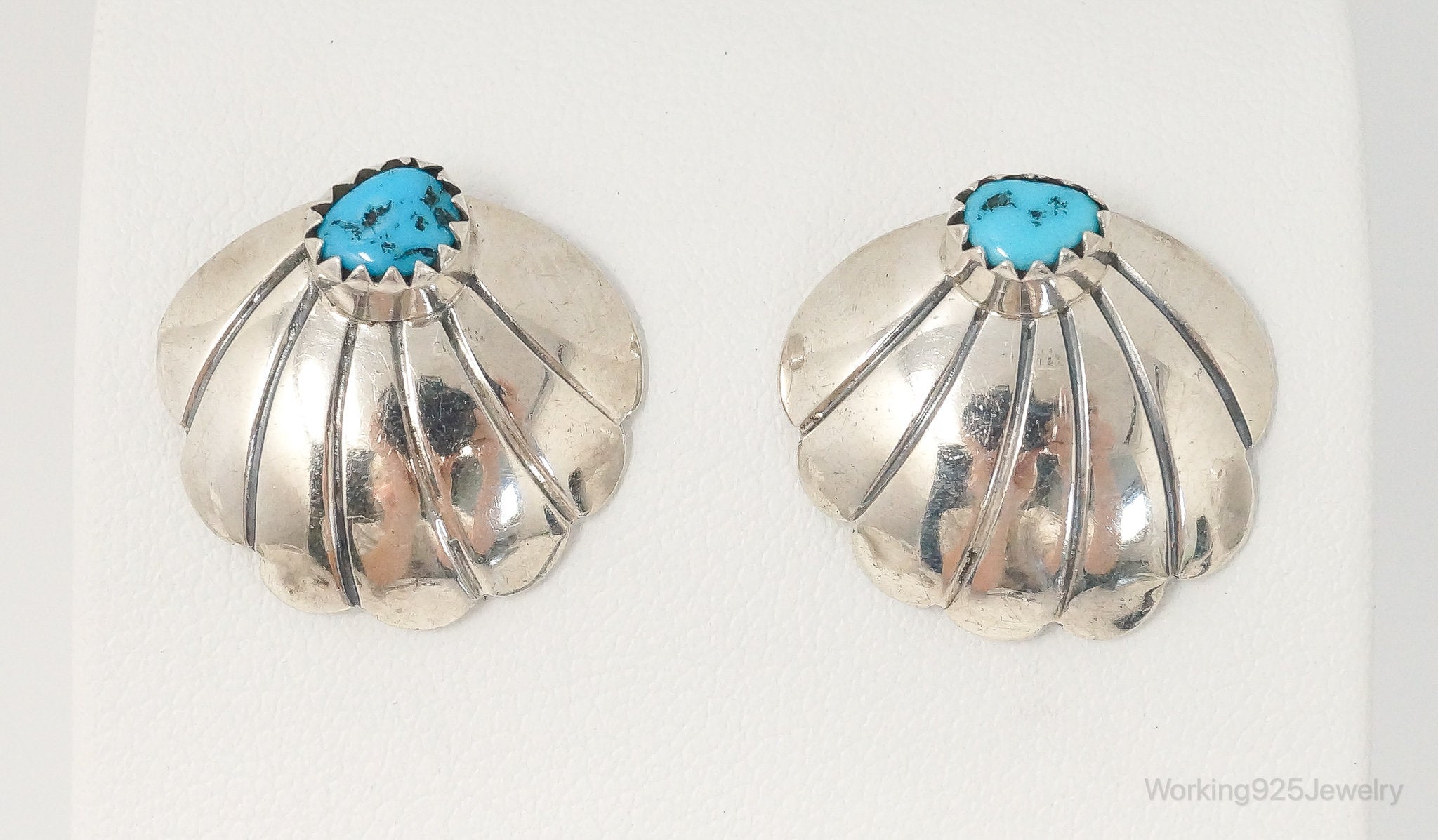 Vintage Native American Turquoise Unsigned Sterling Silver Earrings