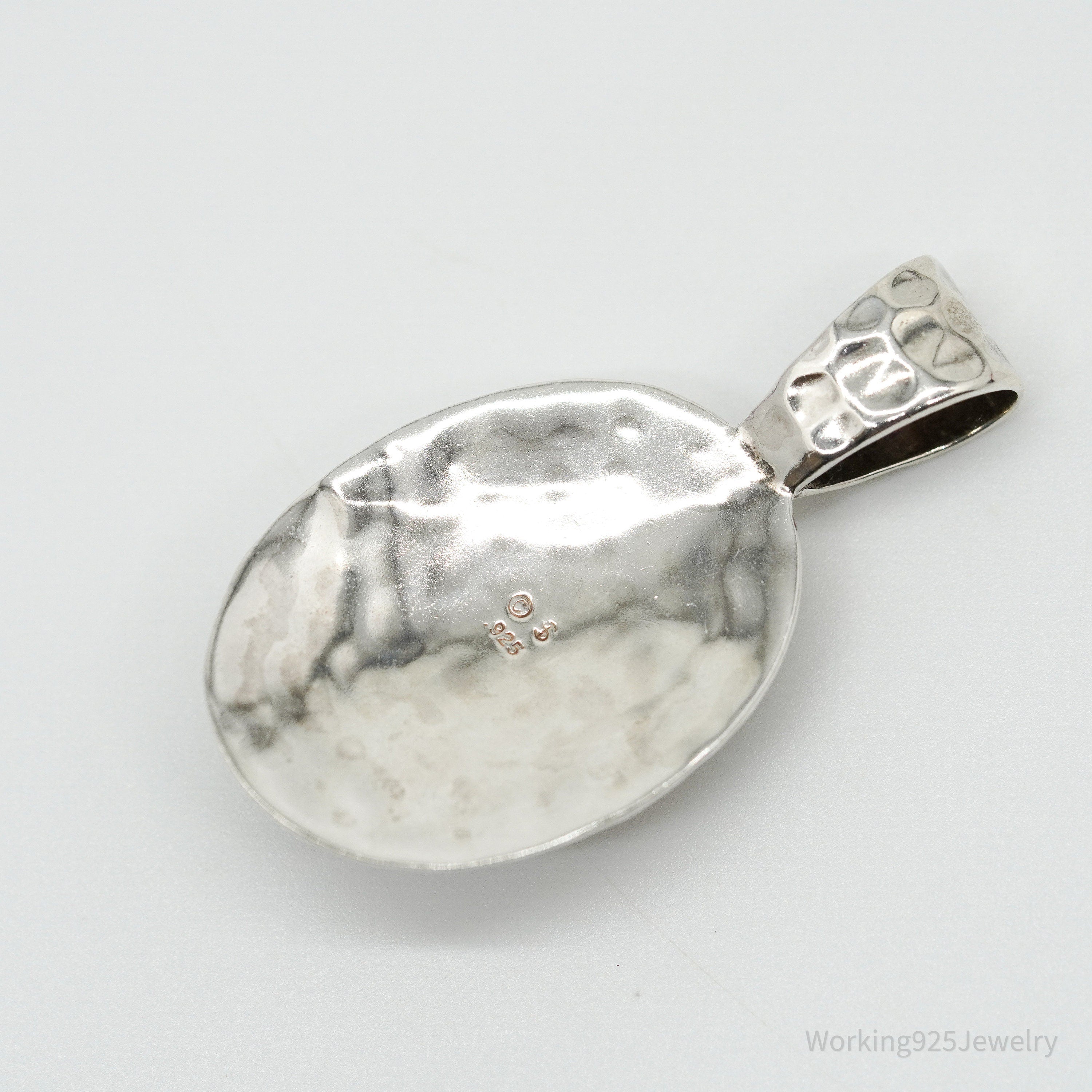 Vintage Large Blue Turquoise Sterling Silver Pendant 1 15/16"